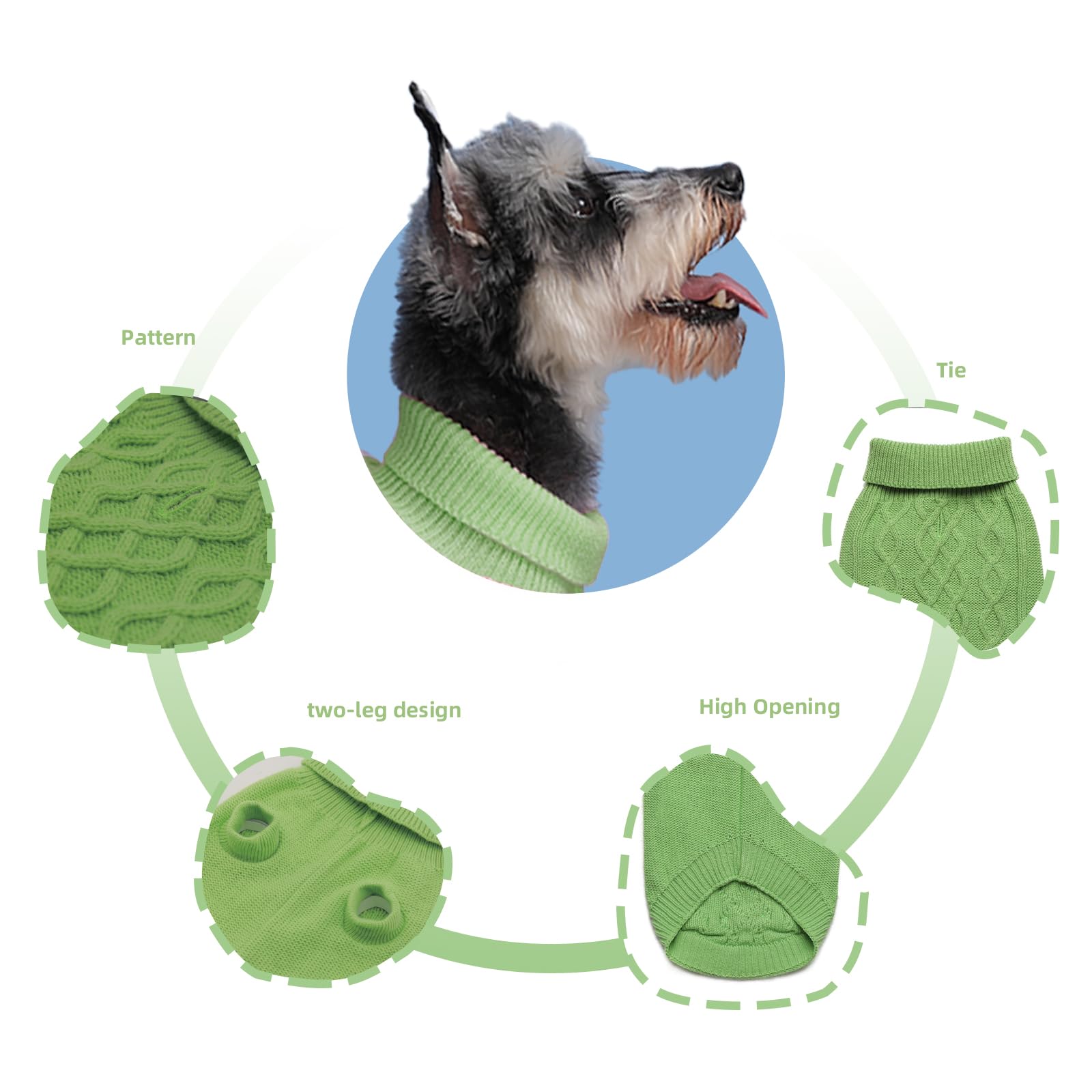 Mengmengda,Dog Pullover Sweater, Cable Knitwear, Warm Clothes For Chihuahua, Bulldog, Dachshund, Pug, Yorkie,Dog Outfits For Small Dogs Medium Dogs (Green L)…