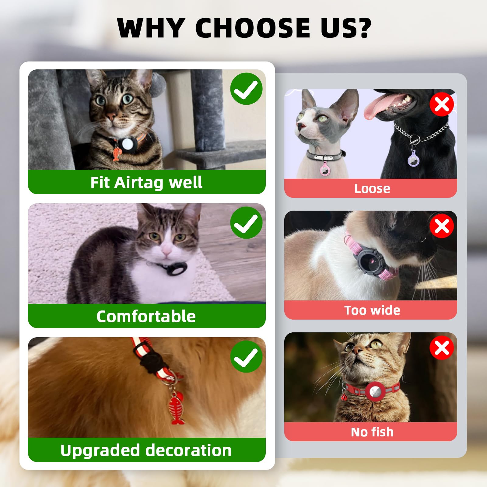 Airtag Cat Collar With Bell And Safety Buckle - 3/8'' Width, Reflective, Waterproof Holder Compatible With Apple Airtag For Cat,