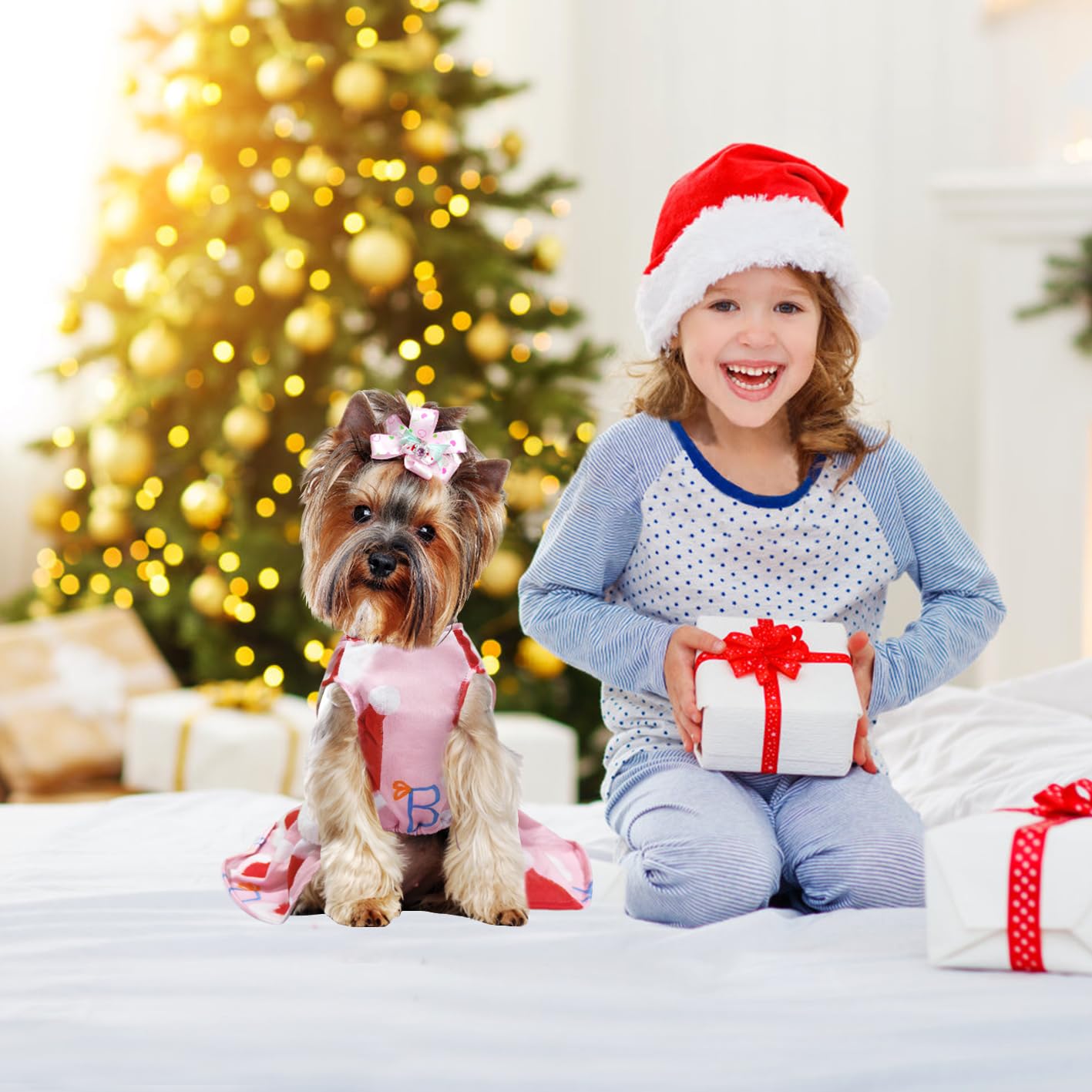 Otunrues Dog Dress With Elk Antlers In Velvet - Girl Dog / Cat Christmas, Holiday, Party Dress - Lightweight, Pink, Xl