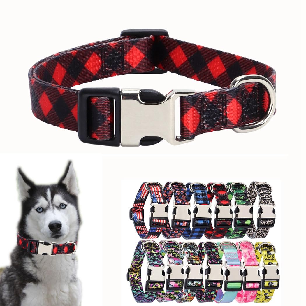 Red Plaid Dog Collars For Small Dogs, Pretty Pattern Dog Collar Metal Buckle Durable Soft Girl Puppy Collars For Xsmall Small Me