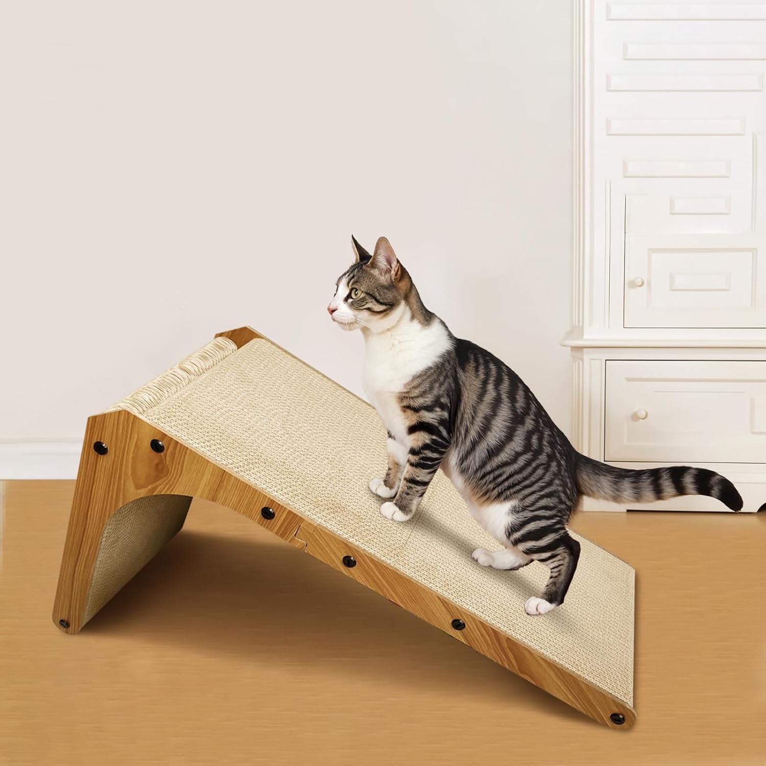 AGYM Cat Scratcher, 26 inch L Shape Cat Scratching Pad for Indoor Cats, Durable Sustainable Cardboard Scratcher, Recyclable Vert