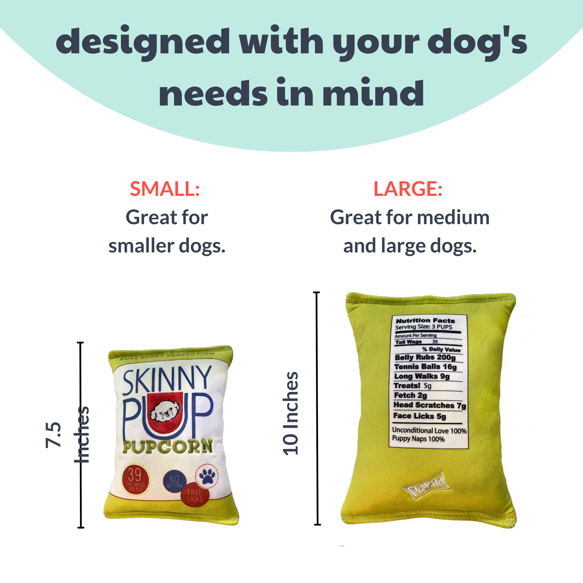 Huxley & Kent For Dogs - Skinny Pup (Large) - Power Plush Funny Dog Toy With Squeaker - H&K Squeaky