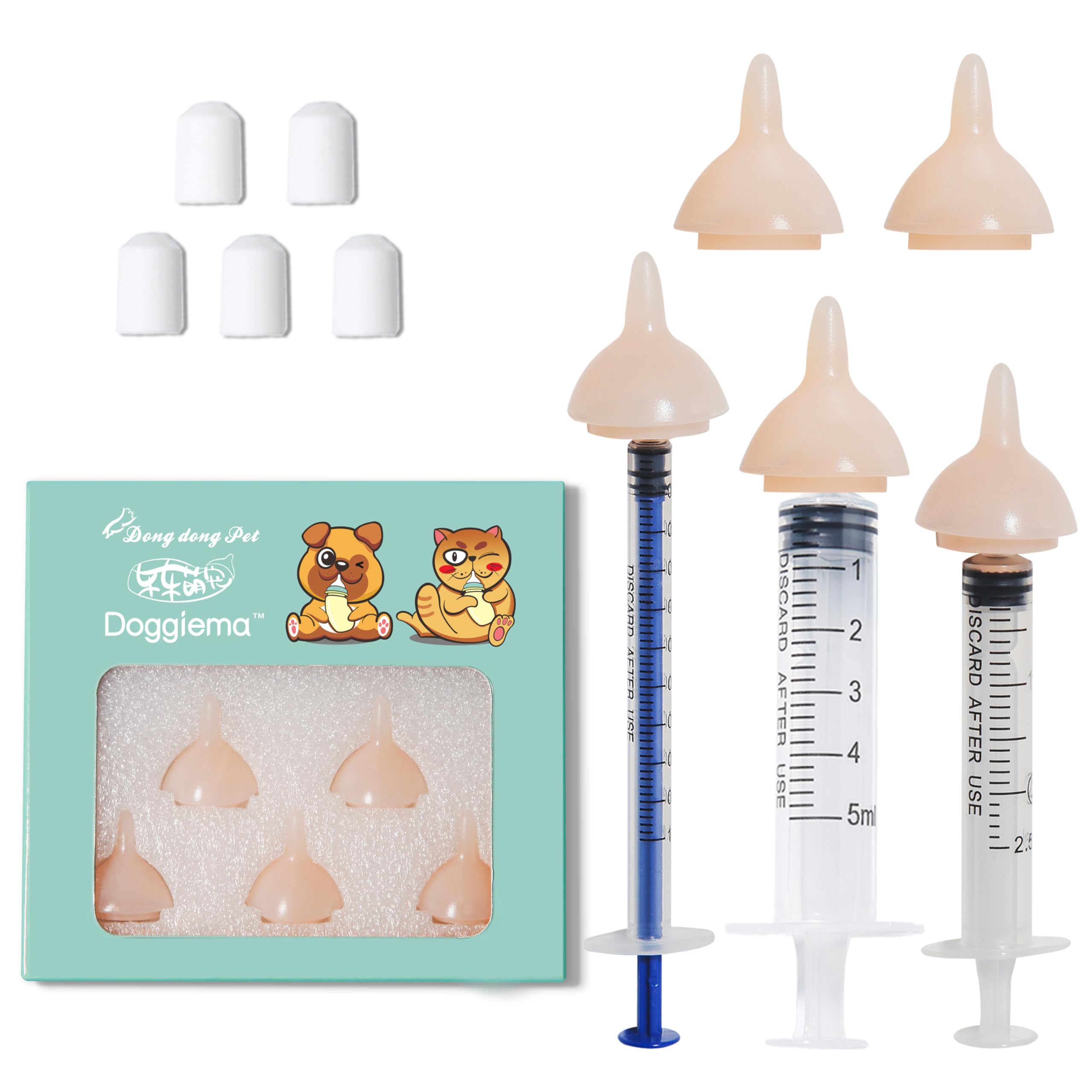 Doggiema Silicone Feeding Nipples And Syringes For Newborn Kittens, Puppies, Small Animals, Rabbits Dongdong Pet