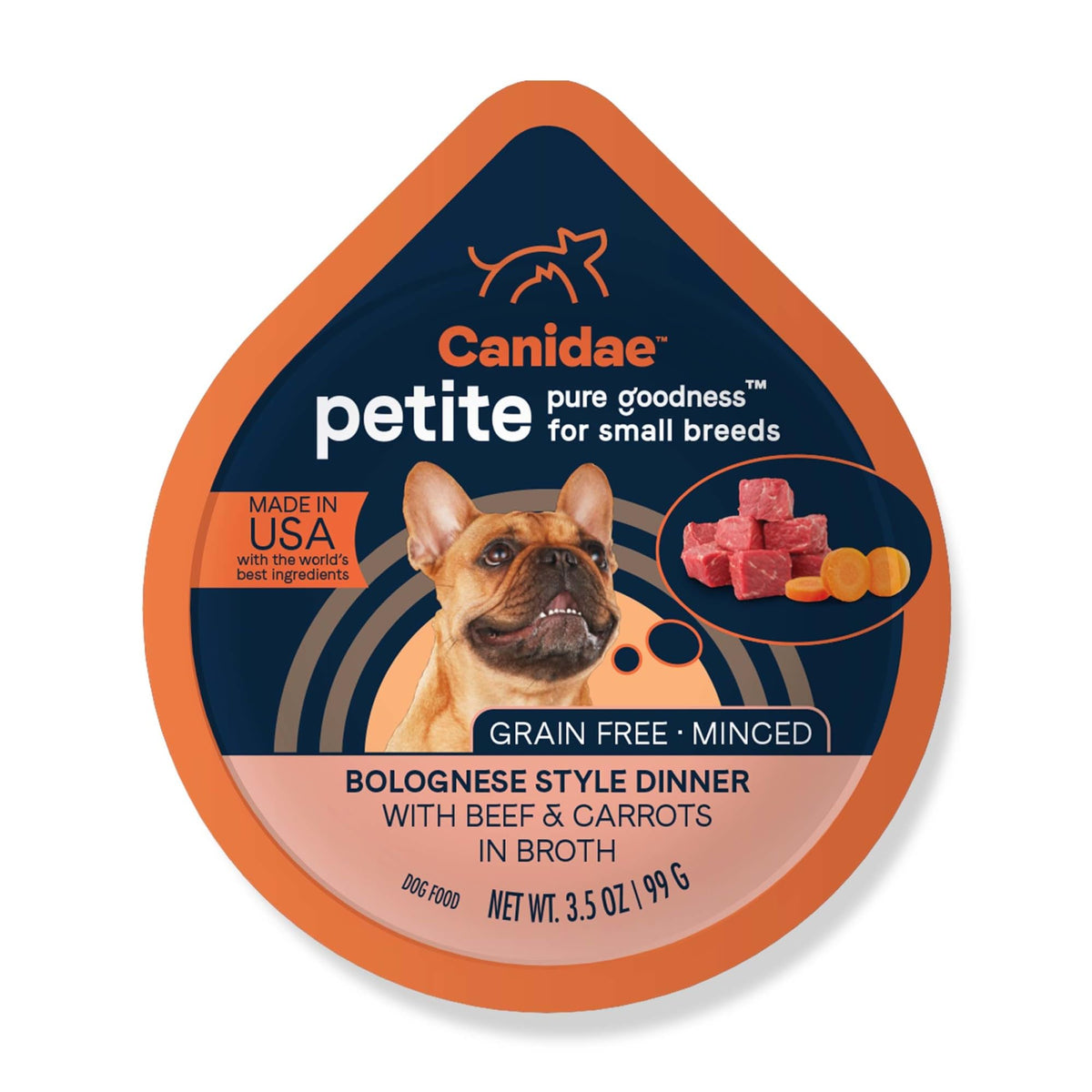 Canidae Pure Petite Small Breed Dog Cup Minced With Beef & Carrots (12 Pack), 3.5 Oz