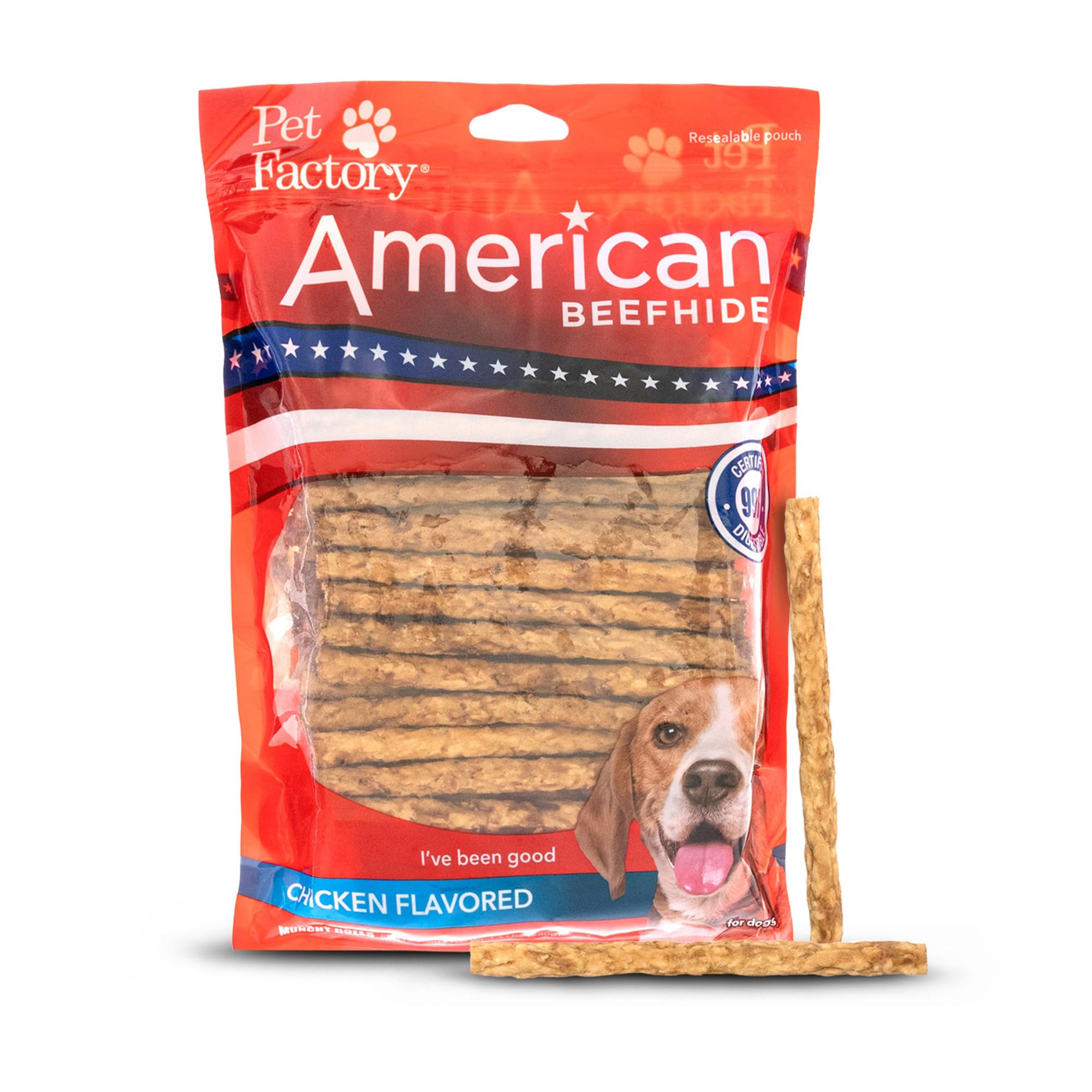 Pet Factory American Beefhide 5 Munch Mini Rolls Dog Chew Treats - Chicken Flavor, 1.5 lbs