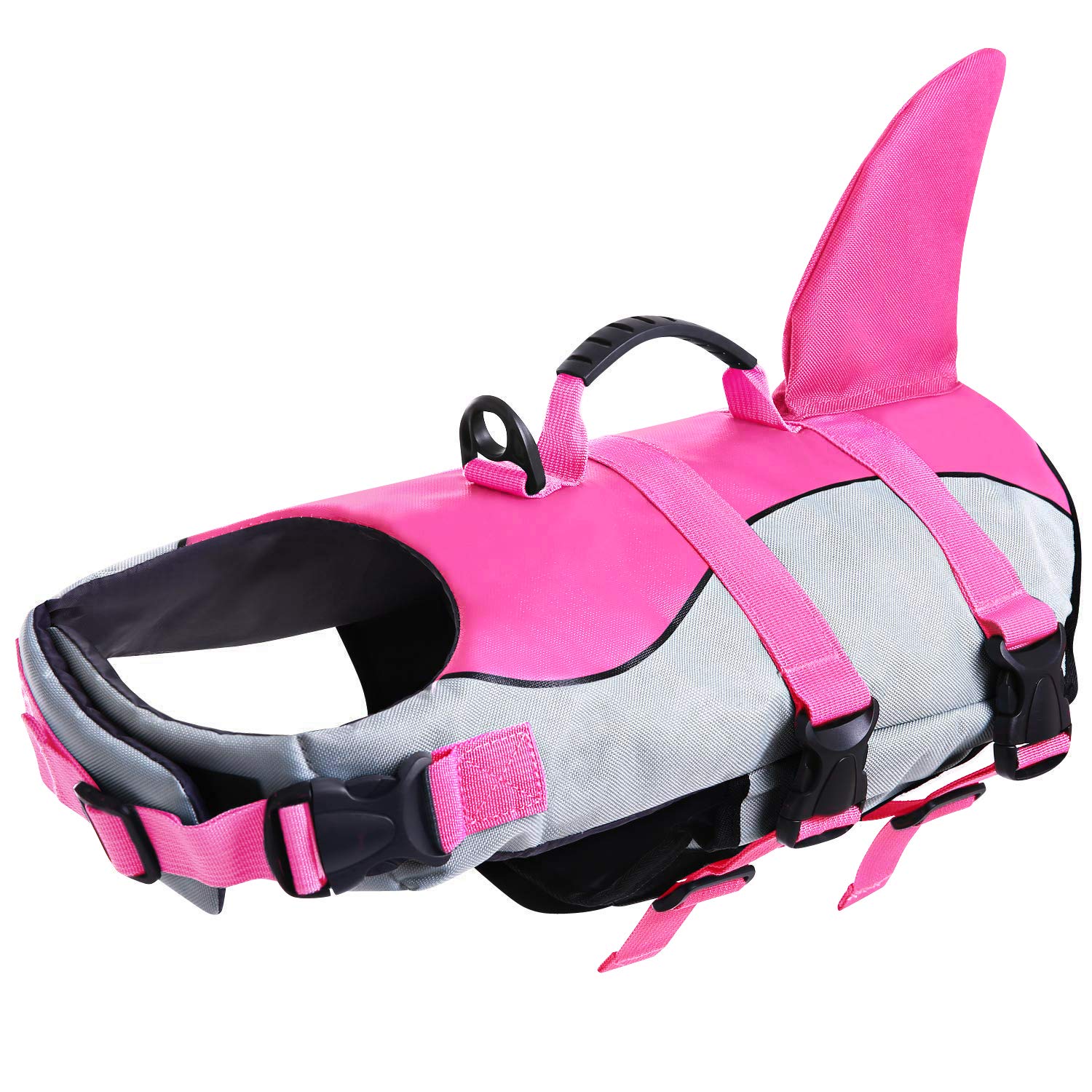 Asenku Dog Life Jacket Pet Life Safety Vest For Swimming Boating, Dog Shark Life Jackets Dog Lifesavers Swimsuits For Pool, Dog Water Floatation Vest For Small Medium Large Dogs, Shark Pink, Medium