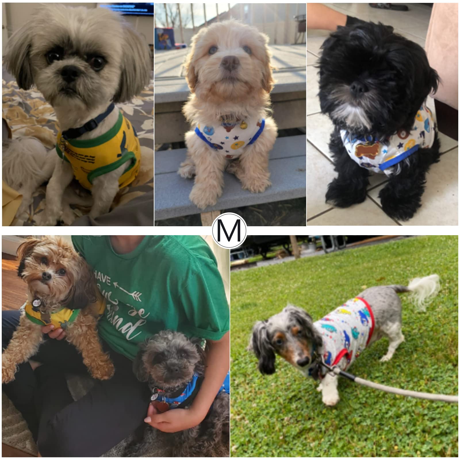 6 Pieces Dog Shirts Cute Printed Dog Clothes Soft Cotton Pet T Shirt Breathable Puppy Sweatshirt Apparel Outfit For Pet Dog (M)