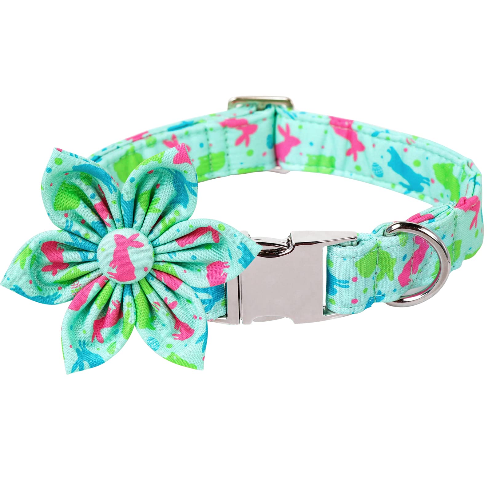 Lionet Paws Easter Dog Collar With Flower, Bunny Egg Flower Collar With Metal Buckle For Dogs, Adjustable Comfortable Dog Collar
