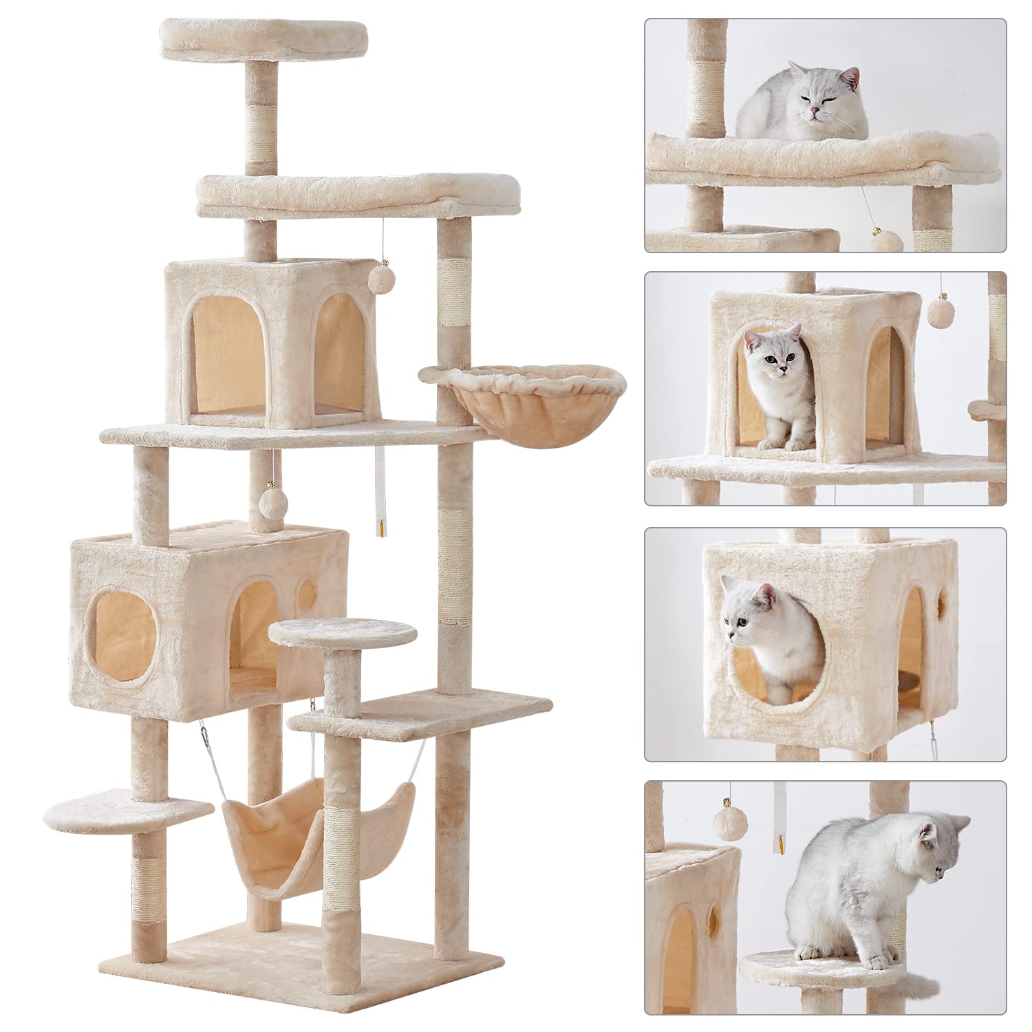 Yaruomy Cat Tree 71.6 Inches Cat Tower For Indoor Cats, Multi-Level Cat Condo Furniture With Scratching Posts Plush Perches, Act