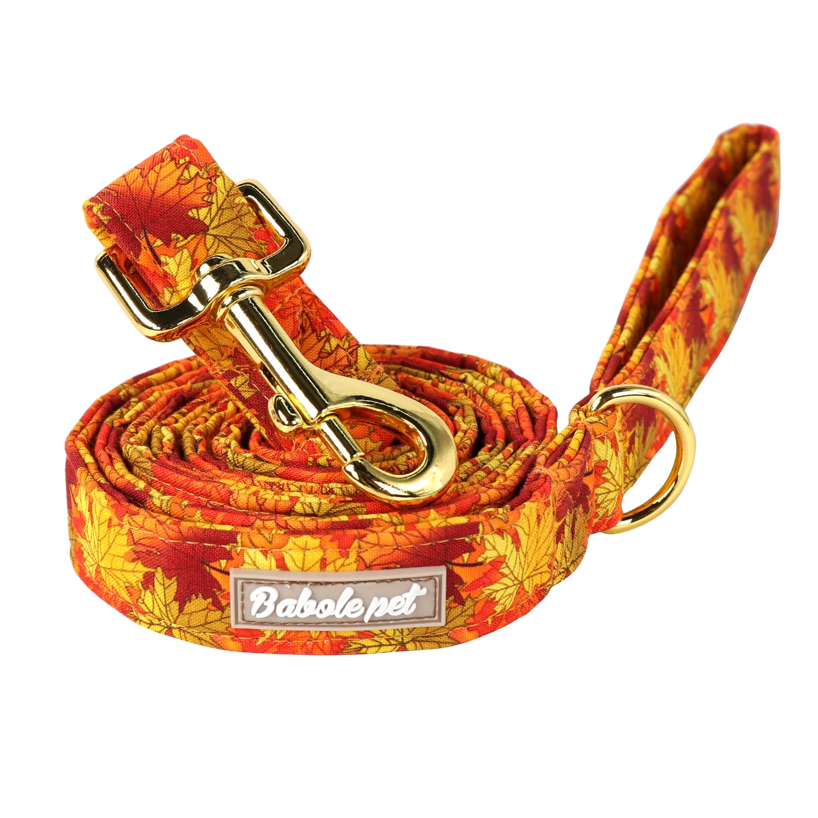 Babole Pet Autumn Dog Leash Durable Handmade Orange Gold Maple Leaf Dog Leashes With Soft Handle Manual Fall Dog Leashes Matchin