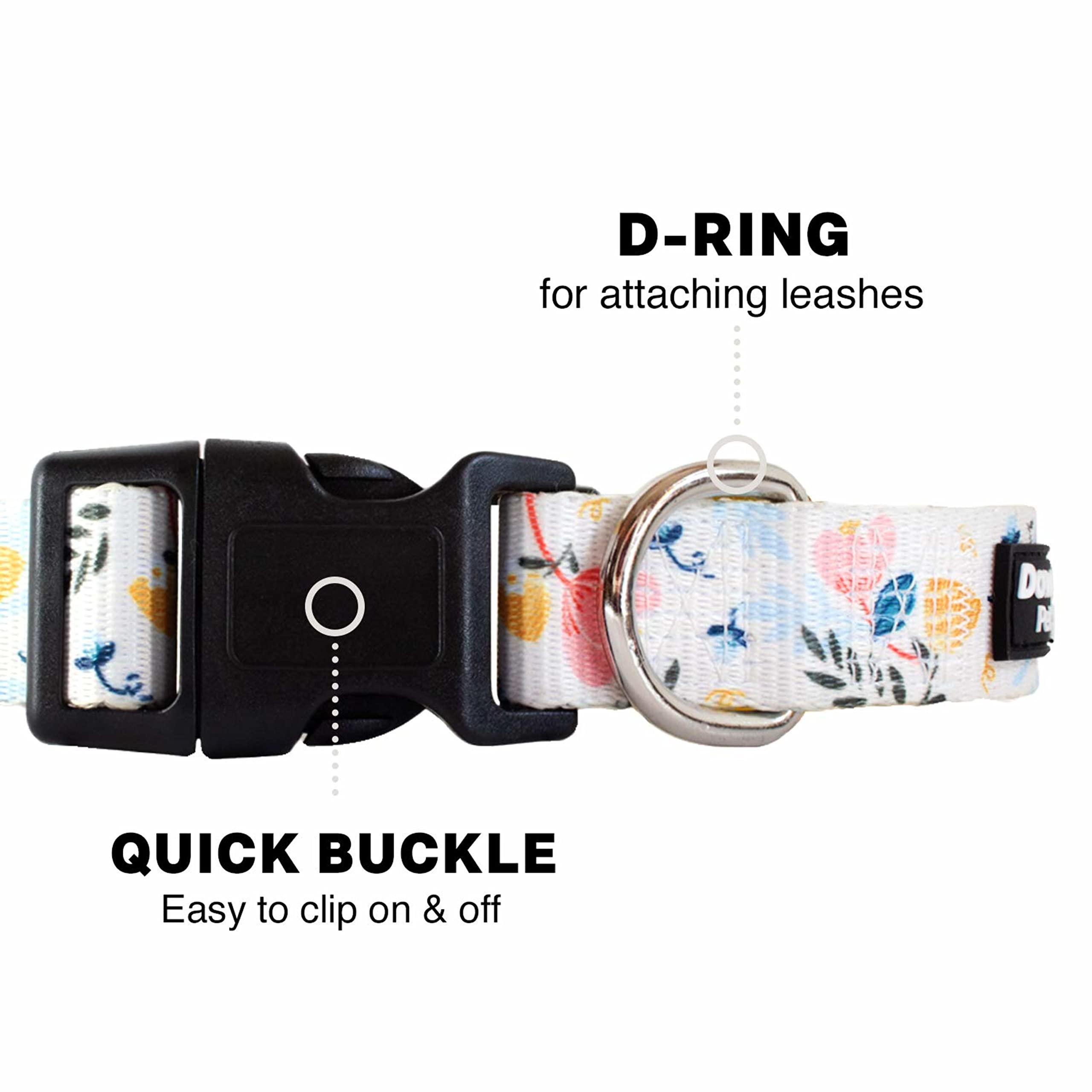 Downtown Pet Supply - Best & Fancy Dog Collar - Lightweight Adjustable With Quick Buckle & D-Ring - Hand Wash Safe - Floral - La