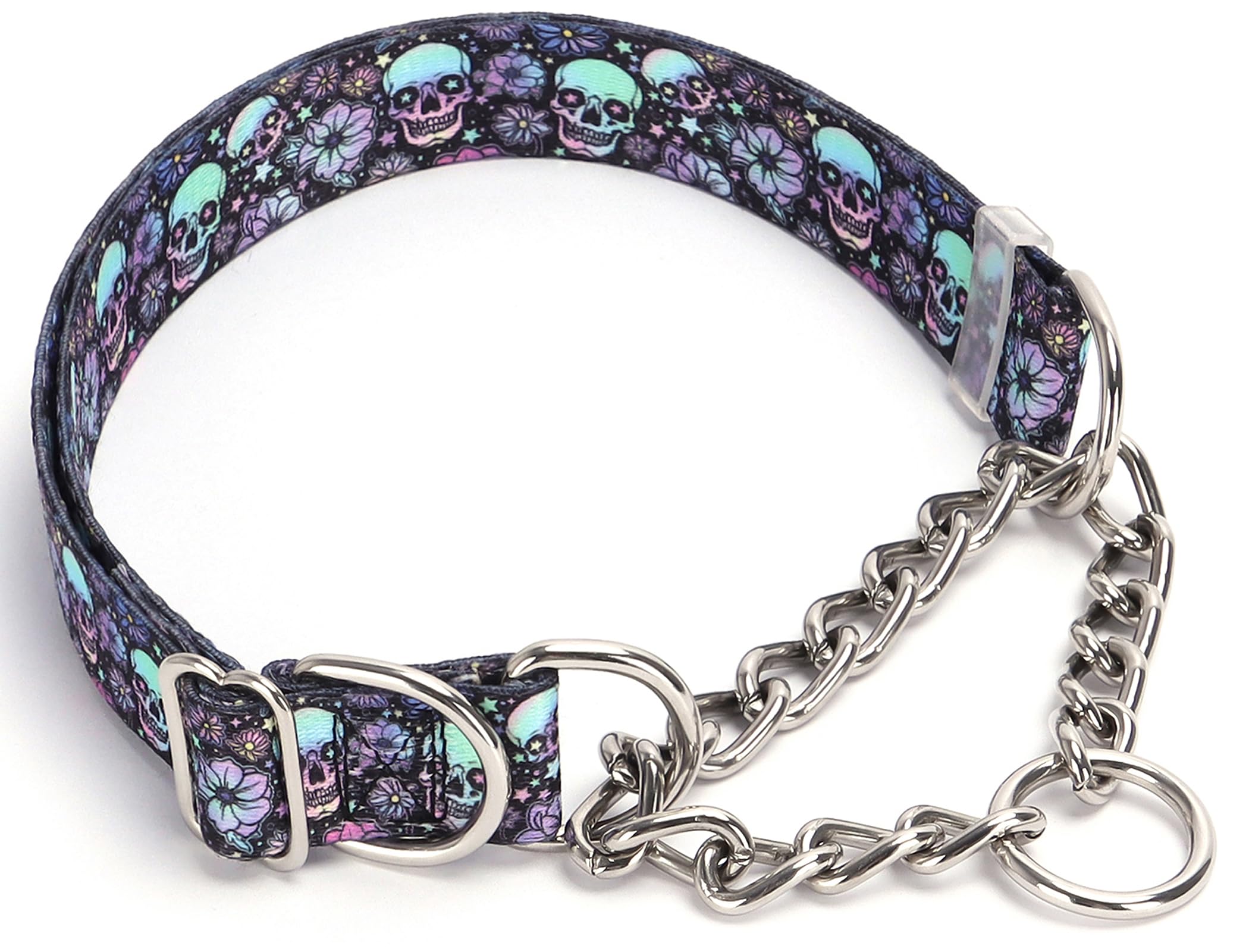 Martingale Collar For Dogs With Skull Design, Trainer Approved Limited Slip Collar With Stainless Steel Chain, Adjustable No Cho