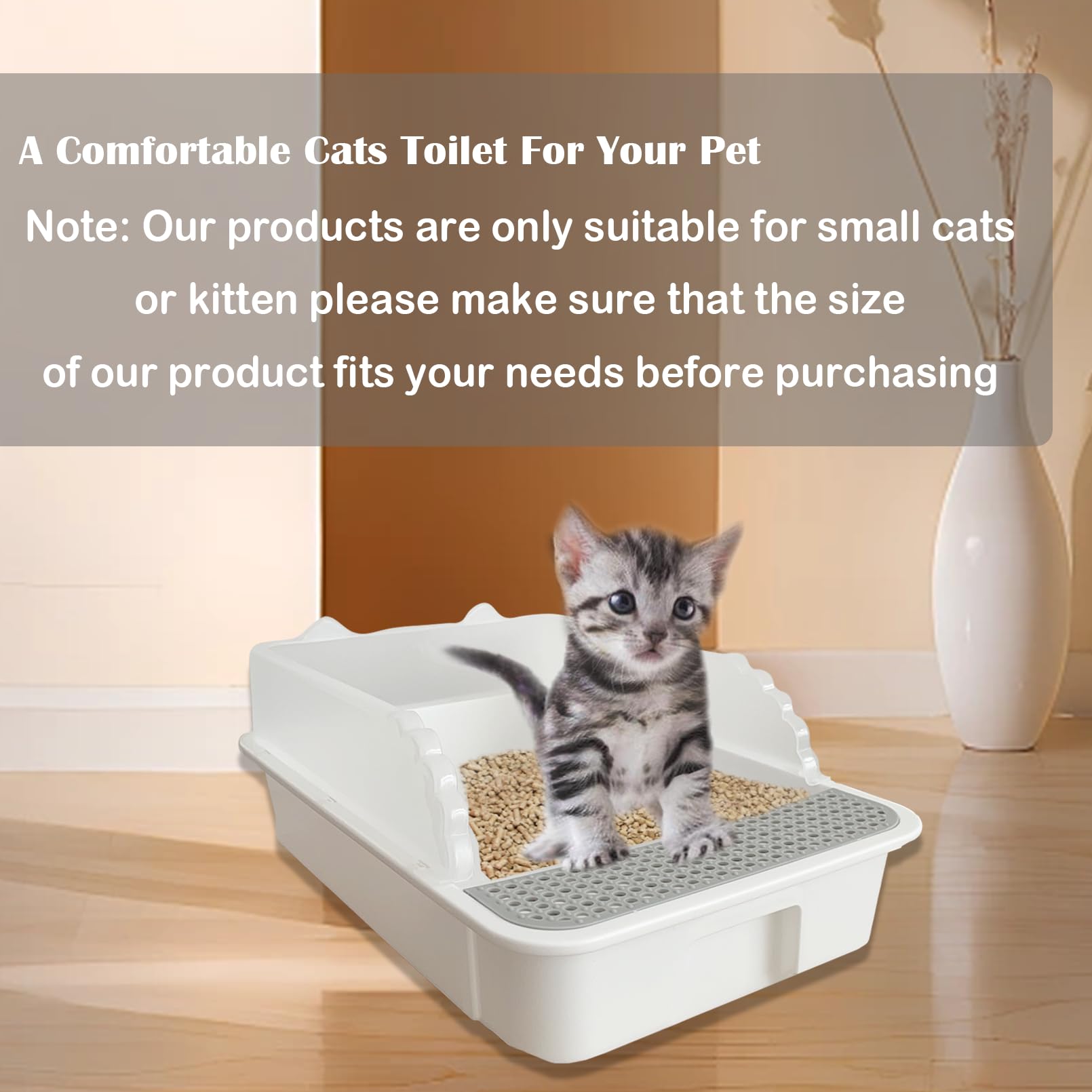 Kathson Open Cat Litter Box With High Side,Anti-Splashing Cats Litter Pan,Kitten Toilet With Litter Sifting Scoop,Semi-Enclosed