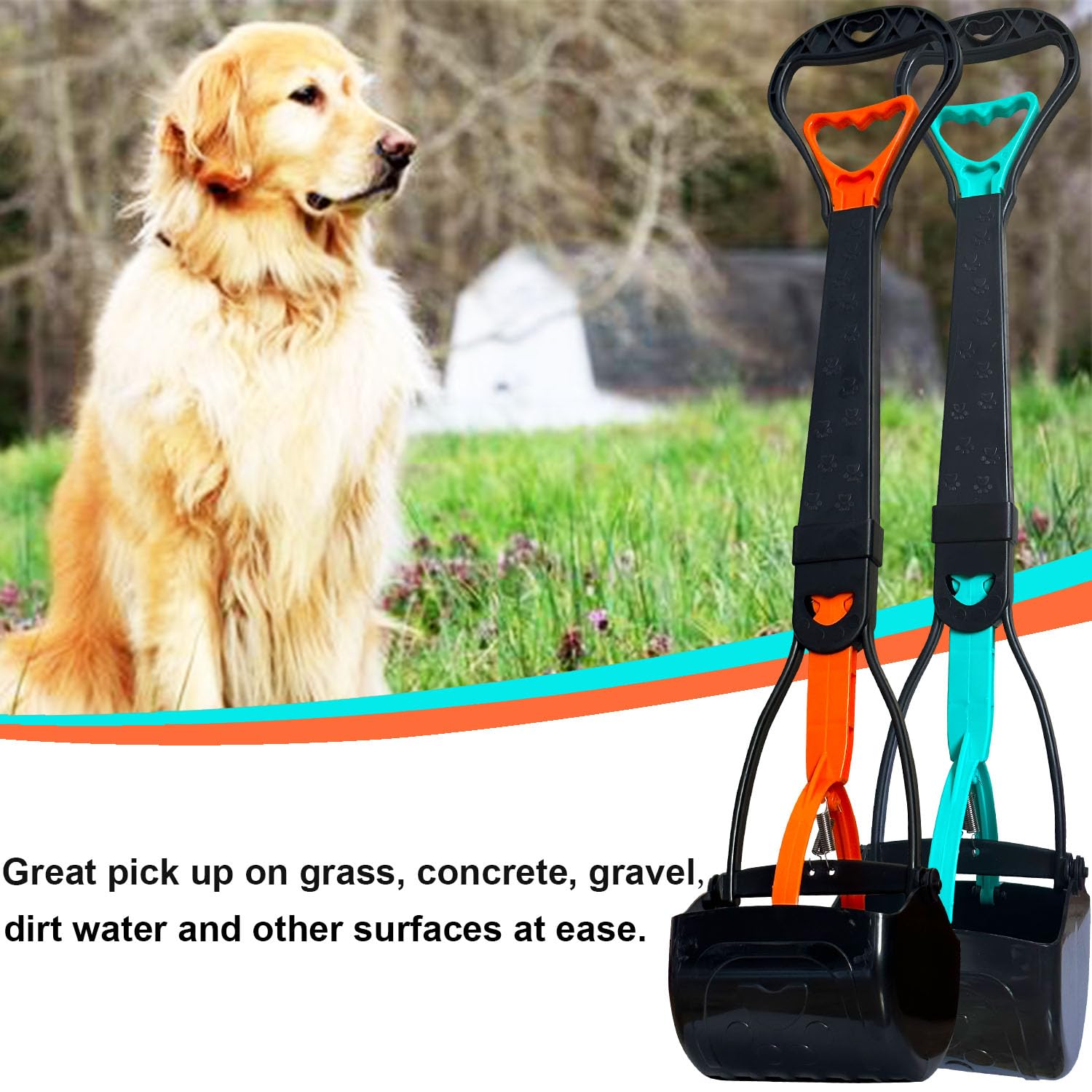 Ienjoyed 2-Piece Pooper Scooper For Large Medium & Small Dogs Heavy Duty,Long Handled Dog Poop Scooper For Grass,Durable Dog Poop Pick Up Tool