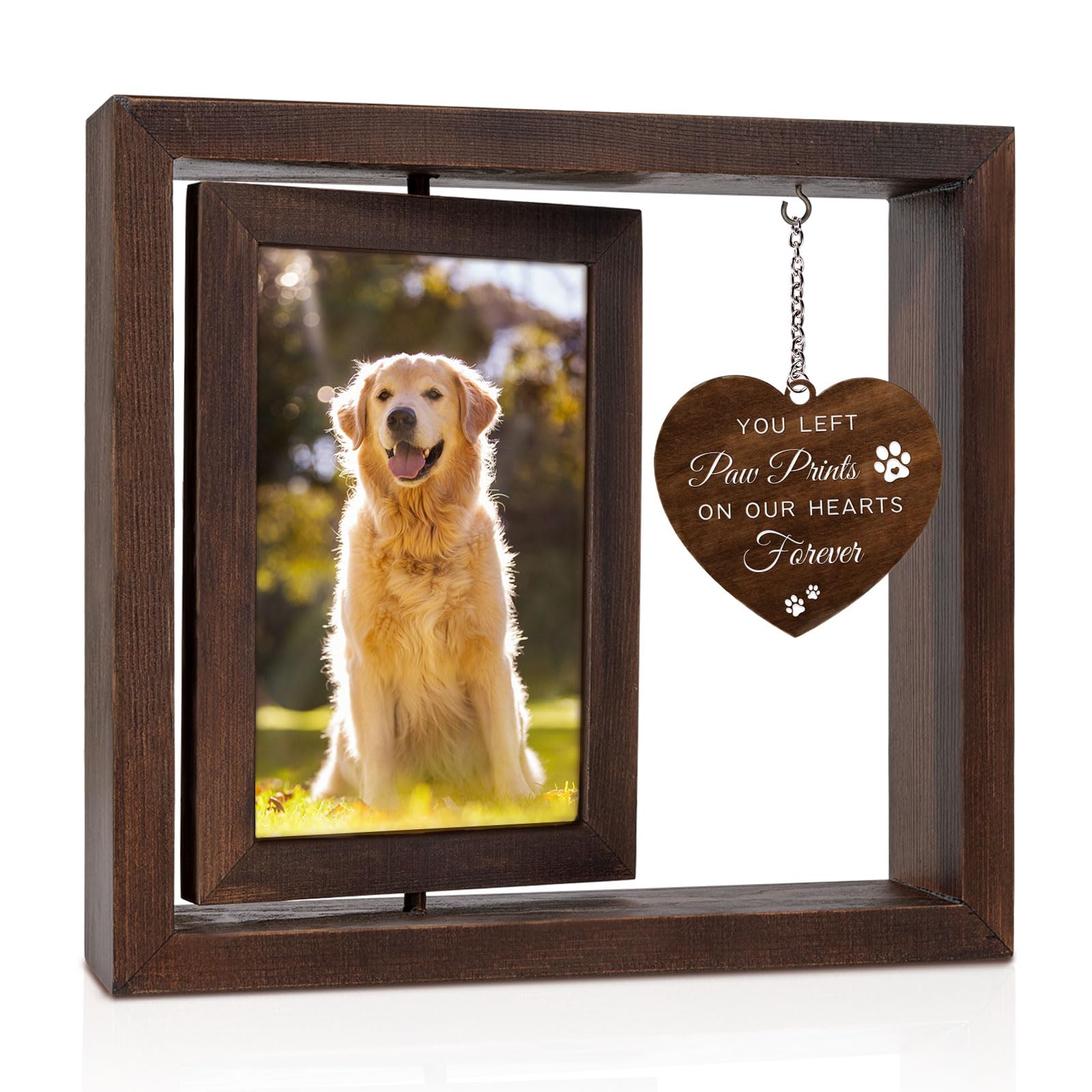 Jigfoxy Dog Memorial Gifts For Loss Of Dog - Rotating Wooden Picture Frame For 4X6 Photo - Pet Memorial Gifts For Dog Cat - Dog 