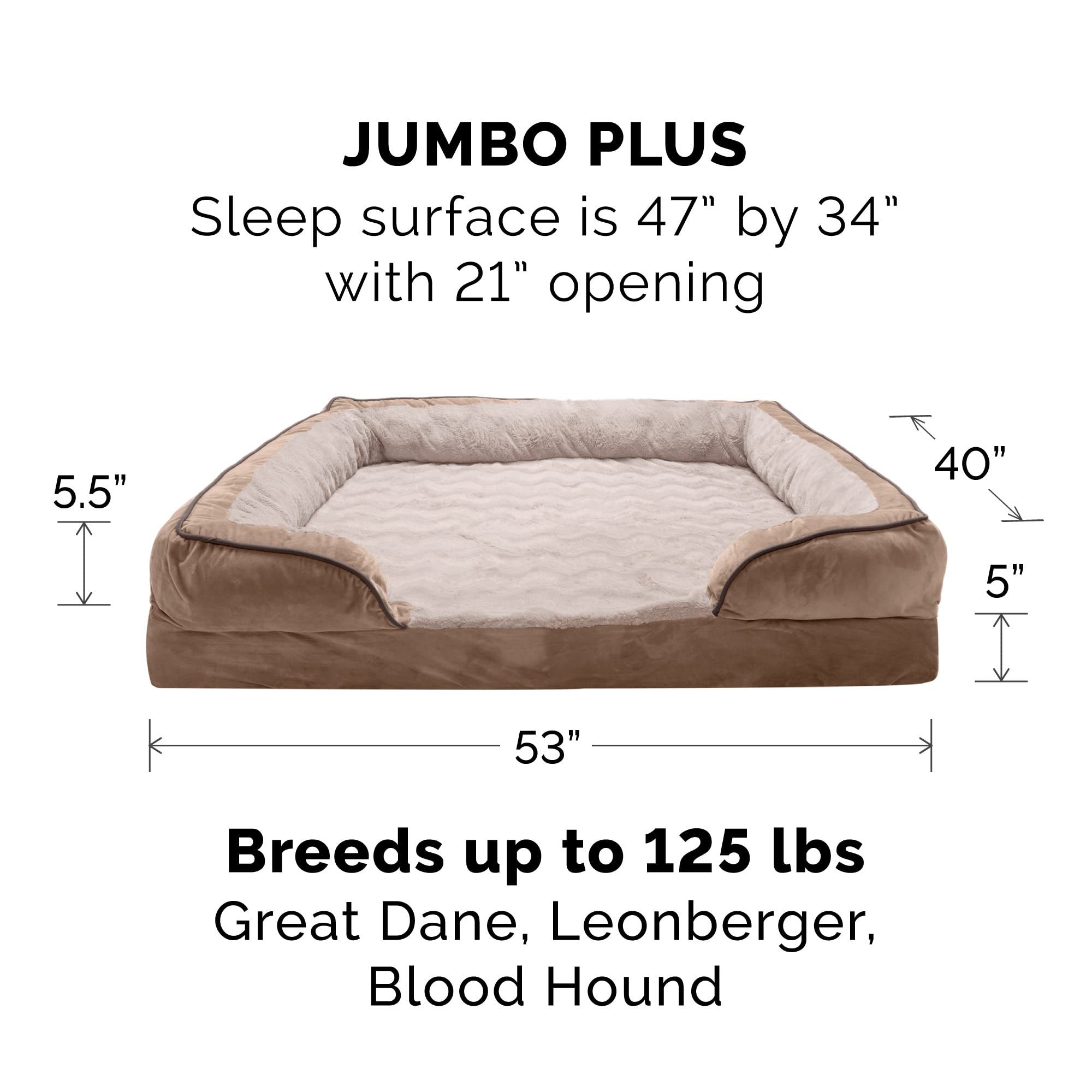 Furhaven Replacement Dog Bed Cover Perfect Comfort Plush & Velvet Waves Sofa-Style, Machine Washable - Brownstone, Jumbo Plus (X