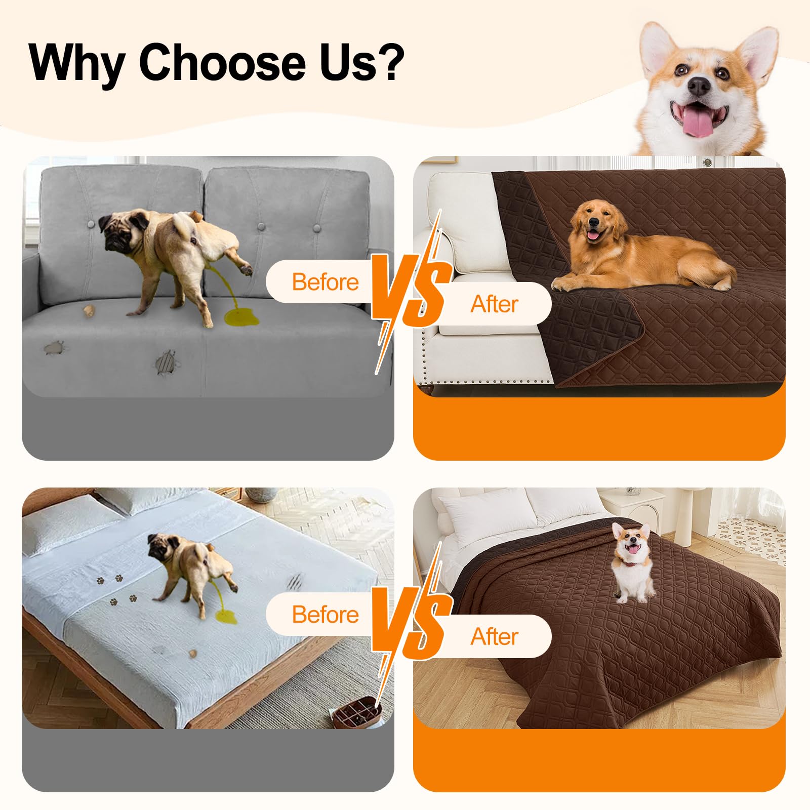 Smiry Waterproof Dog Blanket, 82X82 Inch Soft Pet Bed Cover Reversible, Washable Sofa Couch Furniture Protector For Small Medium
