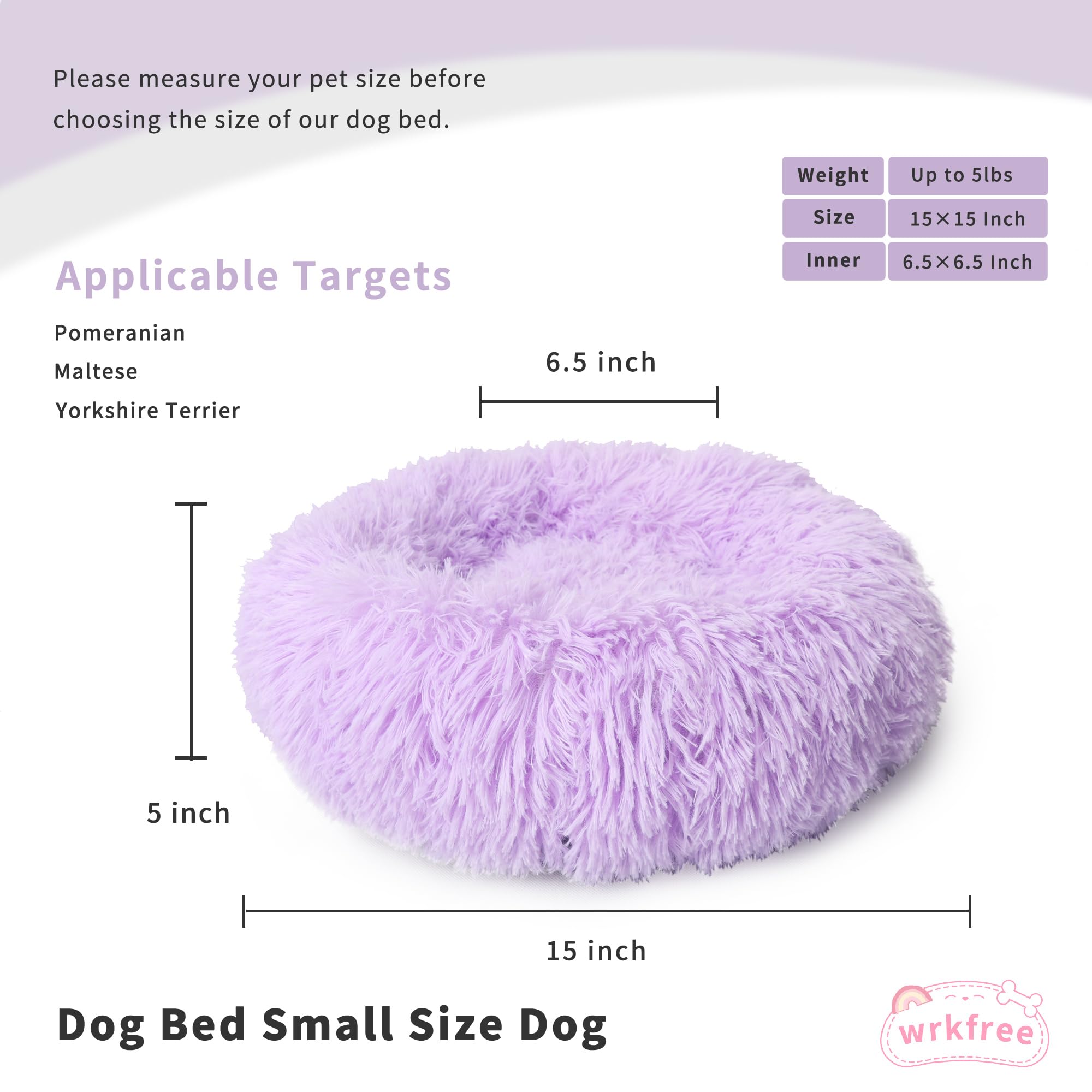 Fluffy Purple Dog Bed Extra Small Washable,Calming Dog Bed Princess for Small Dogs 15 inches Donut Soft Small Pet Bed,Anti Anxie