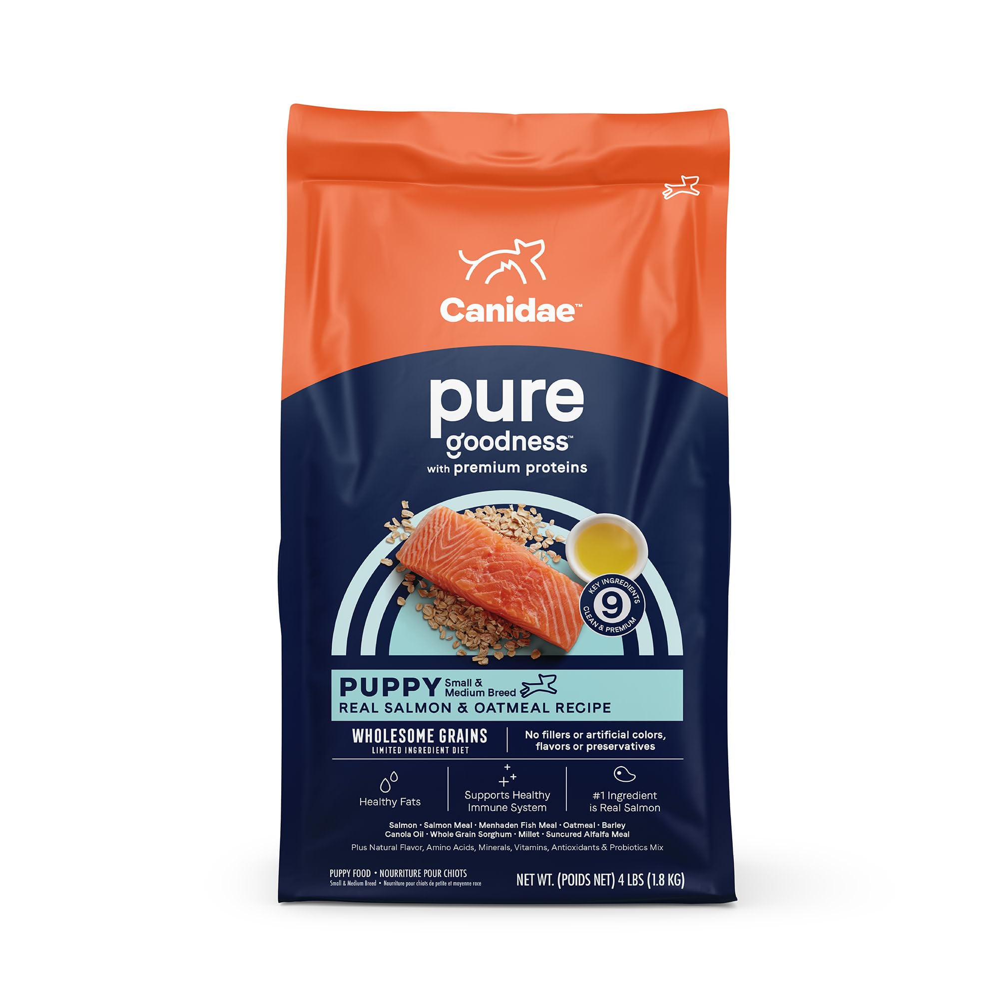 CANIDAE Pure Dry Puppy Food with Wholesome Grains, Real Salmon & Oatmeal, 4 lbs.
