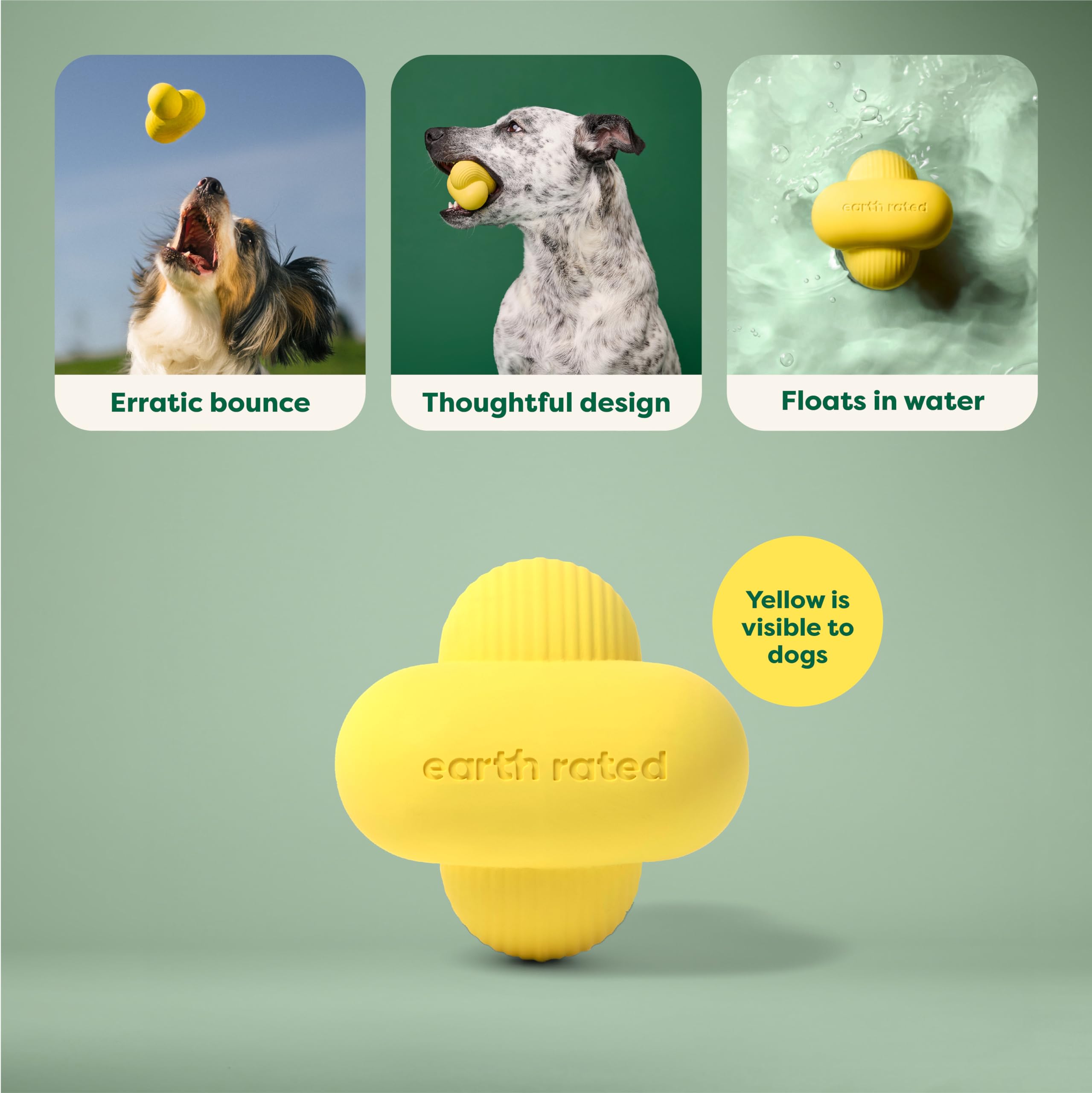 Earth Rated Dog Ball, Interactive Fetch Toy for All Breeds, Comes in Multiple Sizes, Made with Natural Rubber, Perfect for Indoo