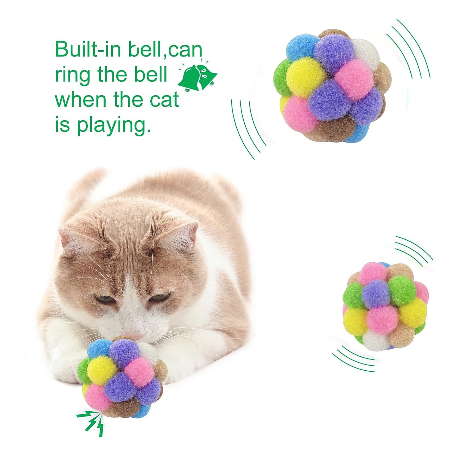 Aqsxo 2 Inches Cat Toy Balls With Bell, Colorful Soft Fuzzy Balls, Cat Toys For Indoor 12 Pieces.