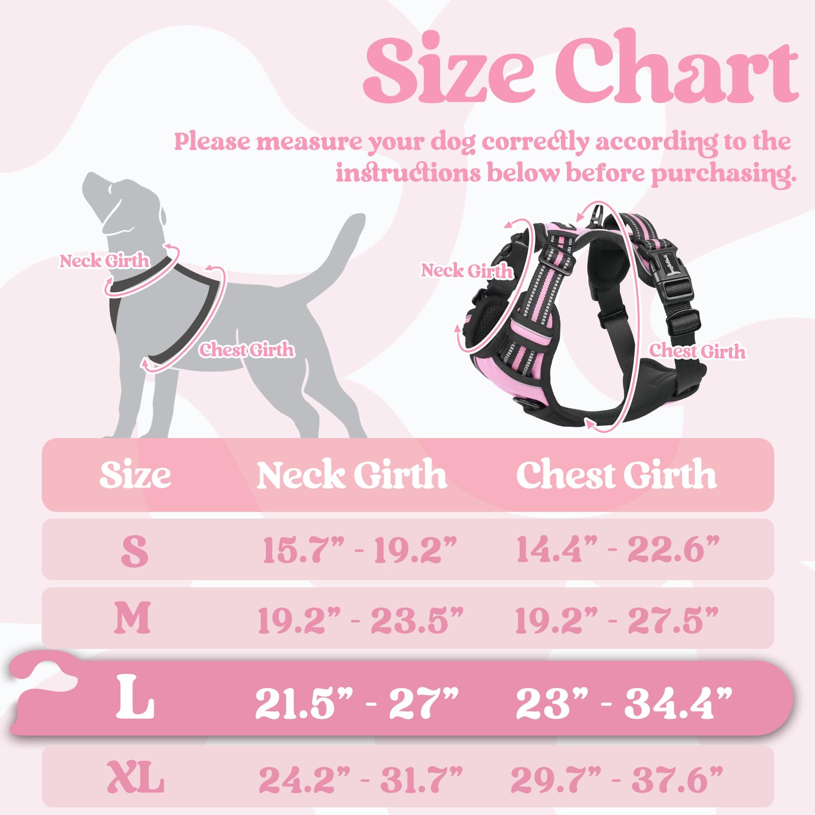 Rabbitgoo Dog Harness For Large, No Pull Pet Harness With 3 Buckles, Adjustable Soft Padded Pooch Vest With Instant Control Handle, Easy Walking Reflective Pet Vest For Large Dogs, Pink, L