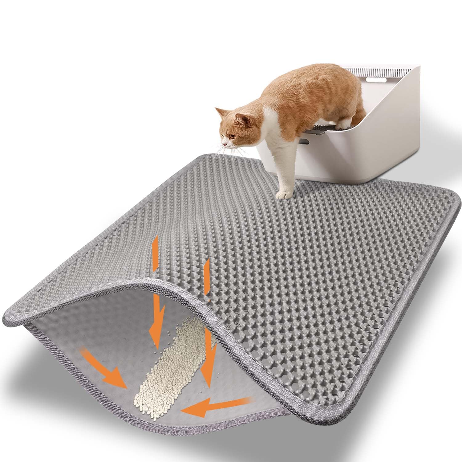Conlun Cat Litter Mat Cat Litter Trapping Mat, Honeycomb Double Layer Design, Urine And Water Proof Material, Scatter Control, L