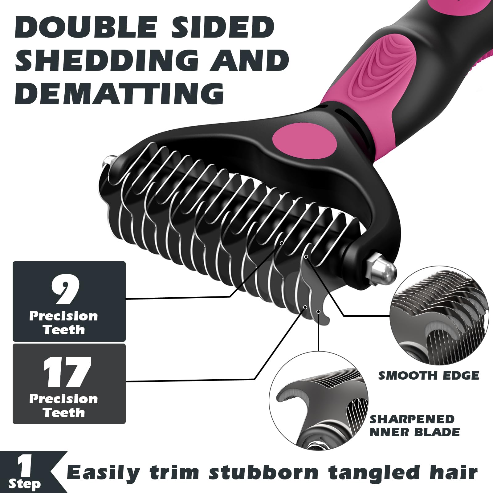 Augwind 3Pcs Dog Brush I Dog Brush For Shedding I Deshedding Dog Brush I Dog Bath Brush I Slicker Brush For Dogs I Dog Comb I Premium Pet Supplies (Red Black)