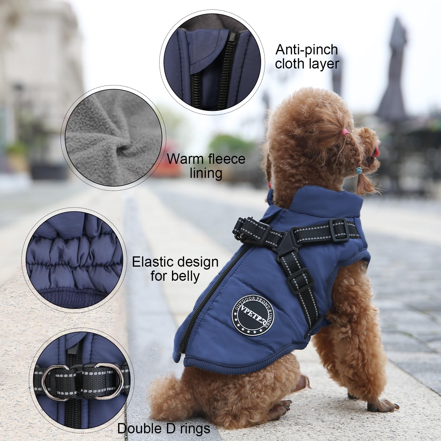 V.Pet.B.R Dog Winter Coat; Warm Jacket With Padded Fleece, Built-In Harness; Waterproof, Windproof, Reflective; Cozy, Adjustable