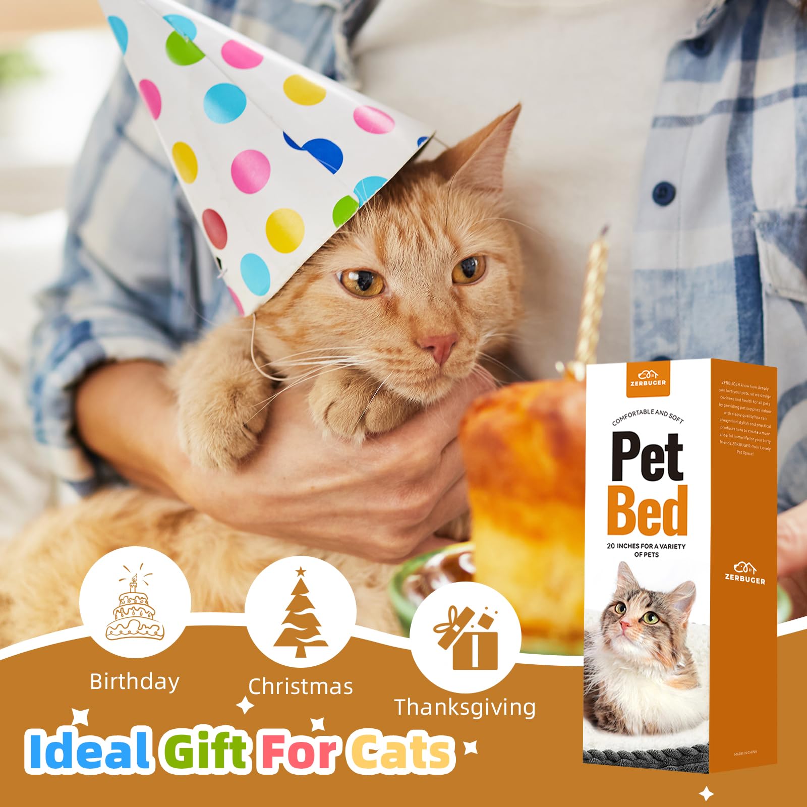 Zerbuger 20In Washable Cat Beds For Indoor Cats - Round Donut Pet Bed For Cats, Small Dogs, Puppy, Kitten - Anti-Slip Bottom, Ca