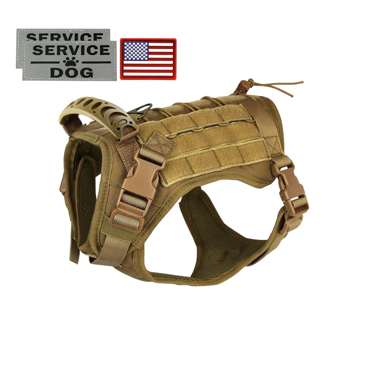 Hanshengday Tactical Service Dog Vest Harness For Medium Large Dog, Military K9 Training Dog Vest With Molle & Loop Panels Adjustable Tactical Dog Vest Harnesses With Handle (M, Khaki)