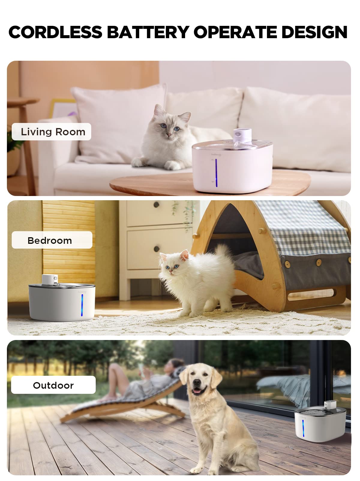 Cordless Cat Water Fountain Battery Operated, Feelneedy 4L/135 Fl Oz Pet Water Fountain For Cats And Dog With Motion Sensor, Ult