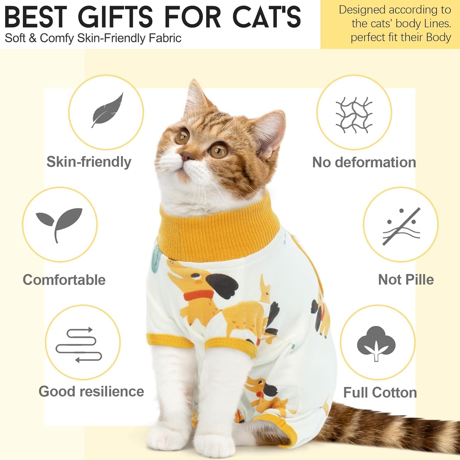 Dentrun Cat Surgery Recovery Suit Female Male Soft Onesie, Kitten Surgical Collar Cone Alternative Shirt, Abdominal Wounds Anti-