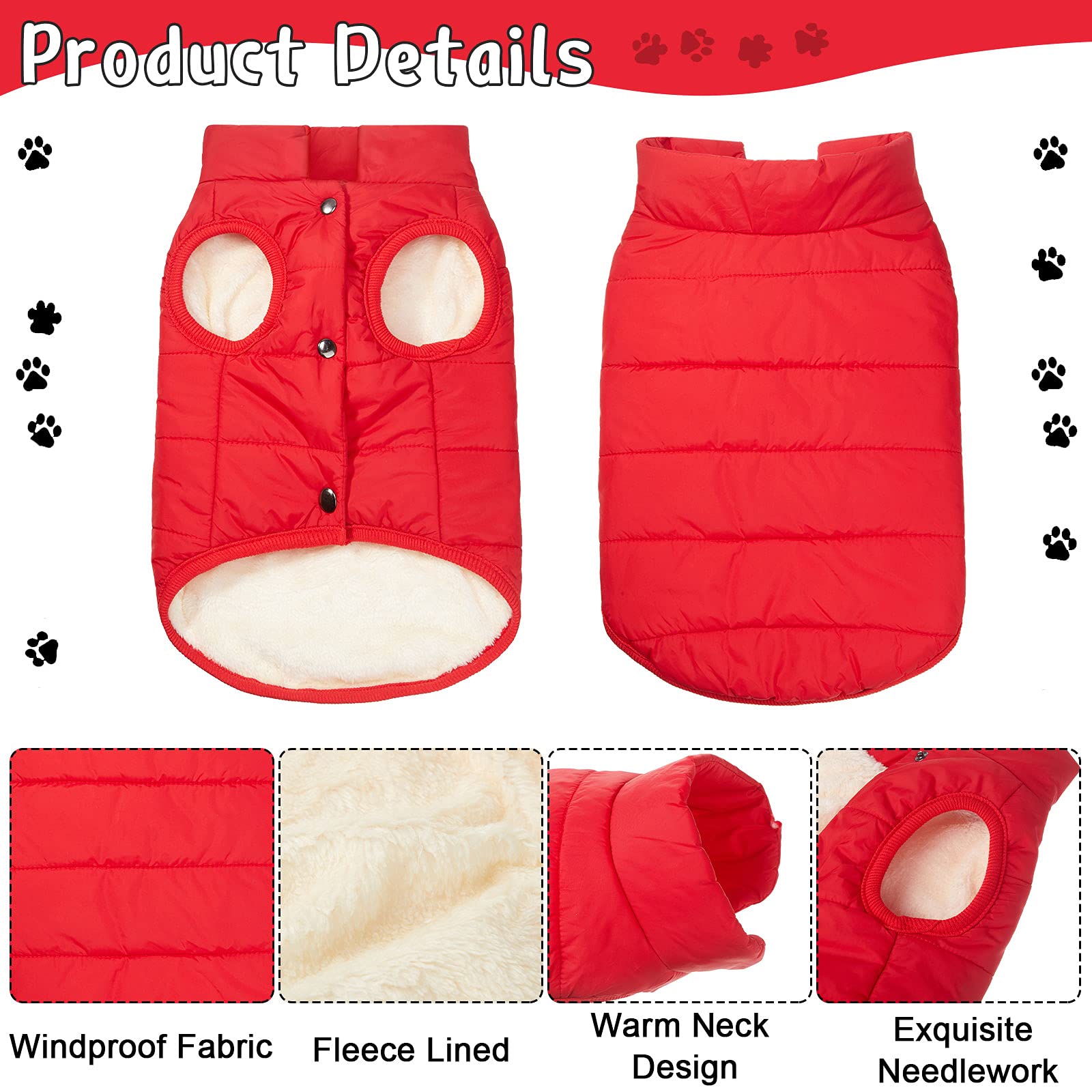 2 Pieces Pet Dog Jacket 2 Layers Fleece Lined Warm Dog Jacket Soft Windproof Small Dog Coat For Winter Cold Weather (M)