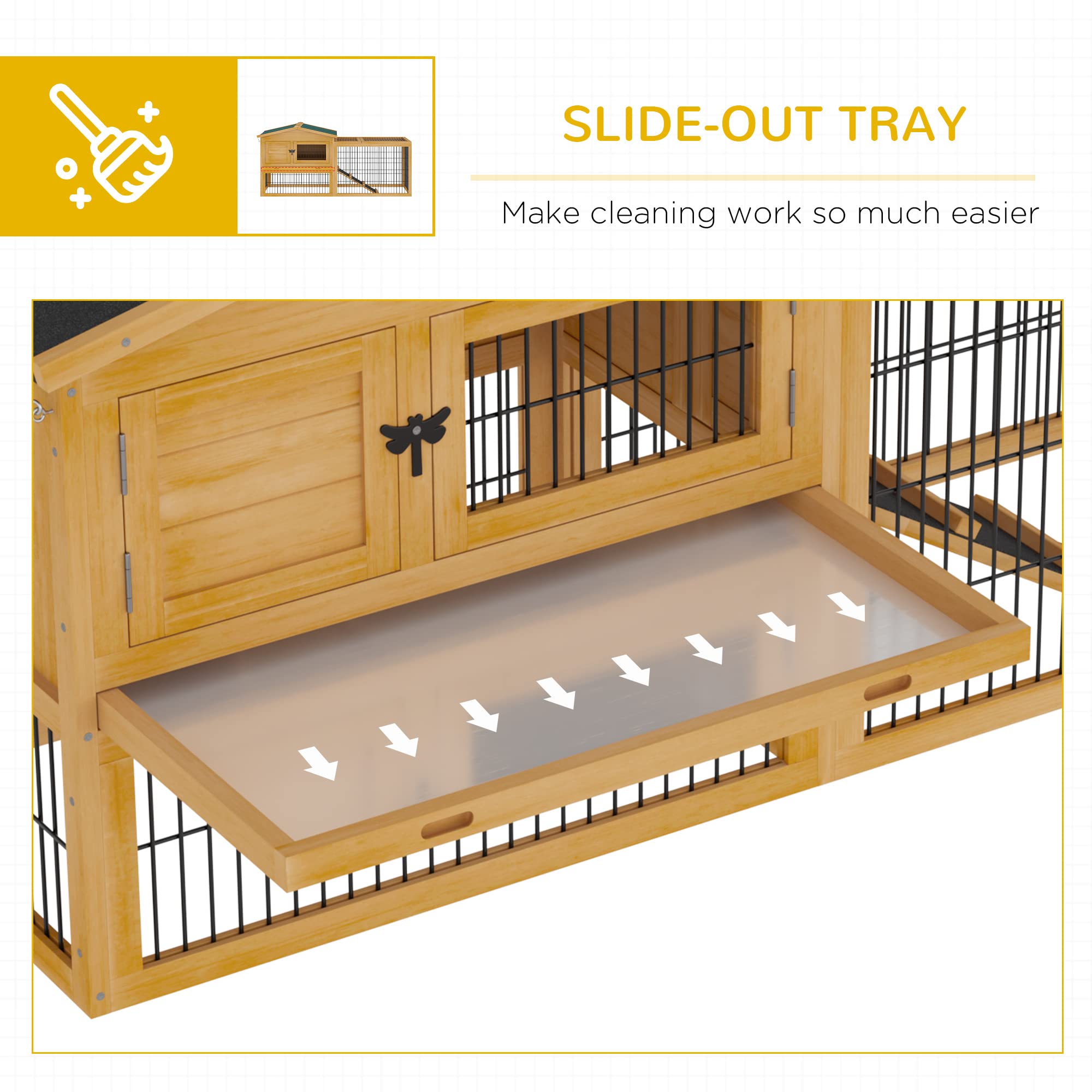Pawhut Rabbit Hutch, 2 Story Outdoor Bunny Cage With Slide-Out Tray, Run Cage, Openable Top For Rabbits, Guinea Pig, Yellow