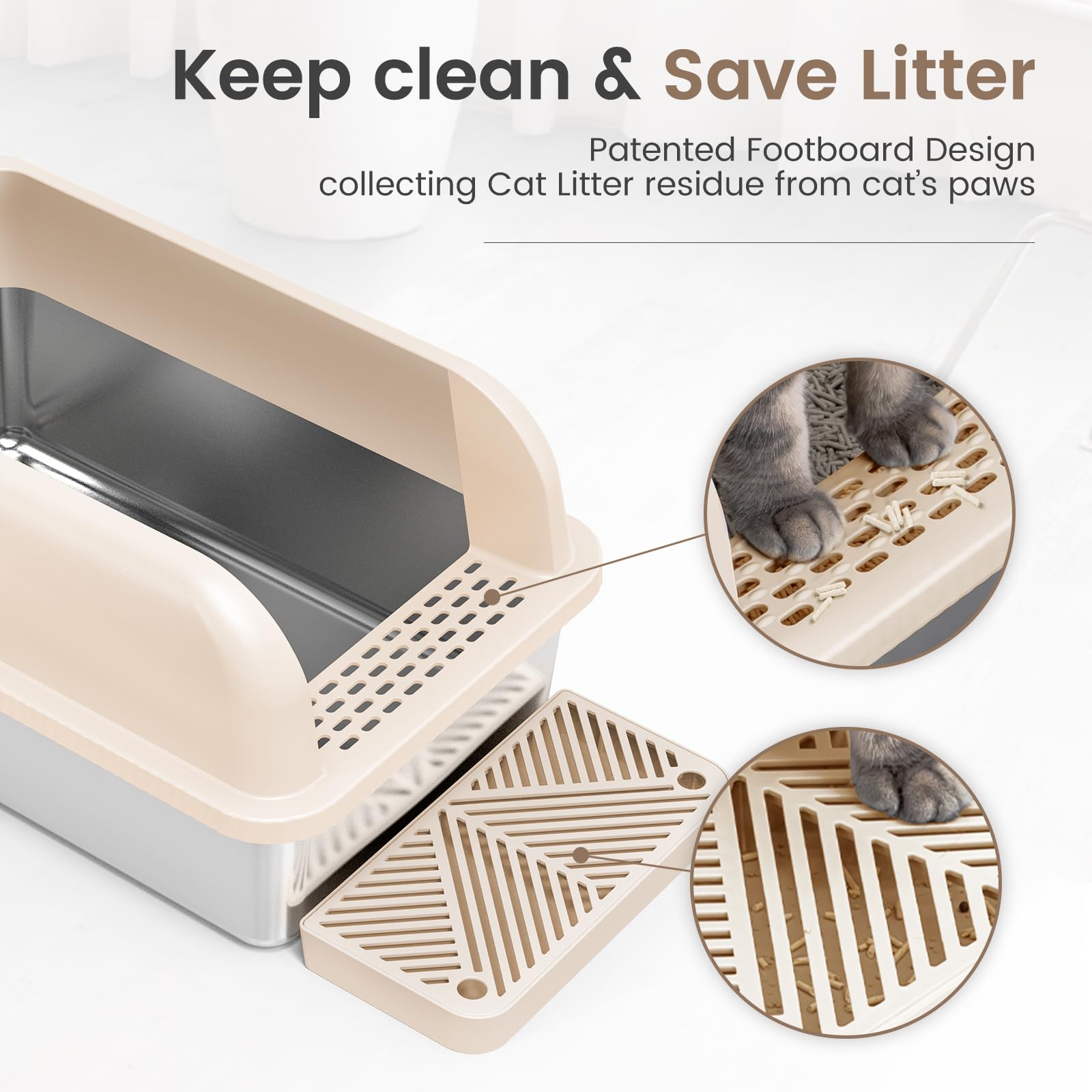 Chenove Extra Large Stainless Steel Litter Box With Lid, High Wall Enclosed Cat Litter Boxes For Anti-Leakage, Xl Metal Litter Box With Scoop, Easy Clean Cat Box For Multi Cats, Non-Sticky Litter Pan