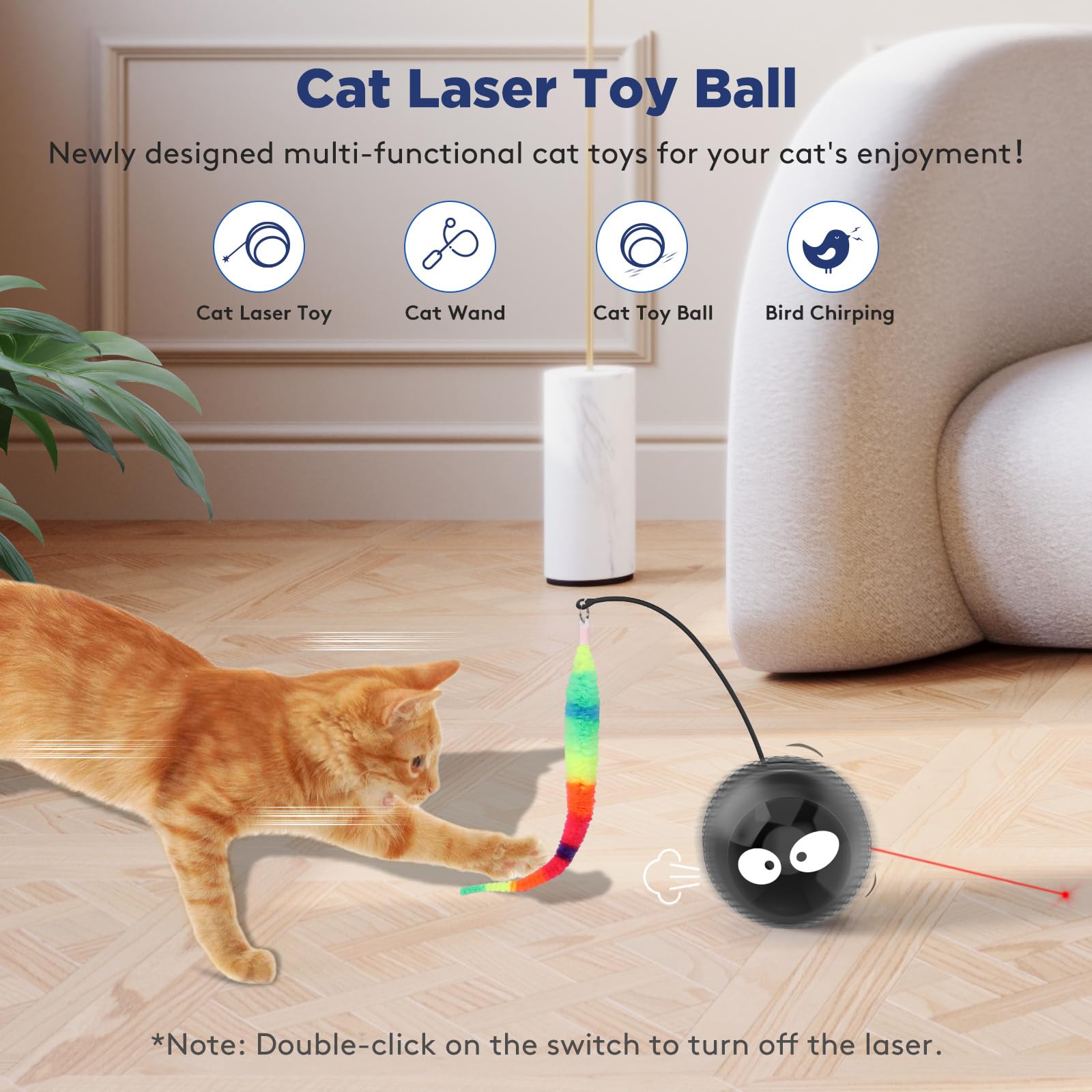 Aiperro Cat Toys For Indoor Cats, Innovative Interactive Cat Toy Ball With Bird Chirping, Usb Rechargeable Automatic Exercise Ro