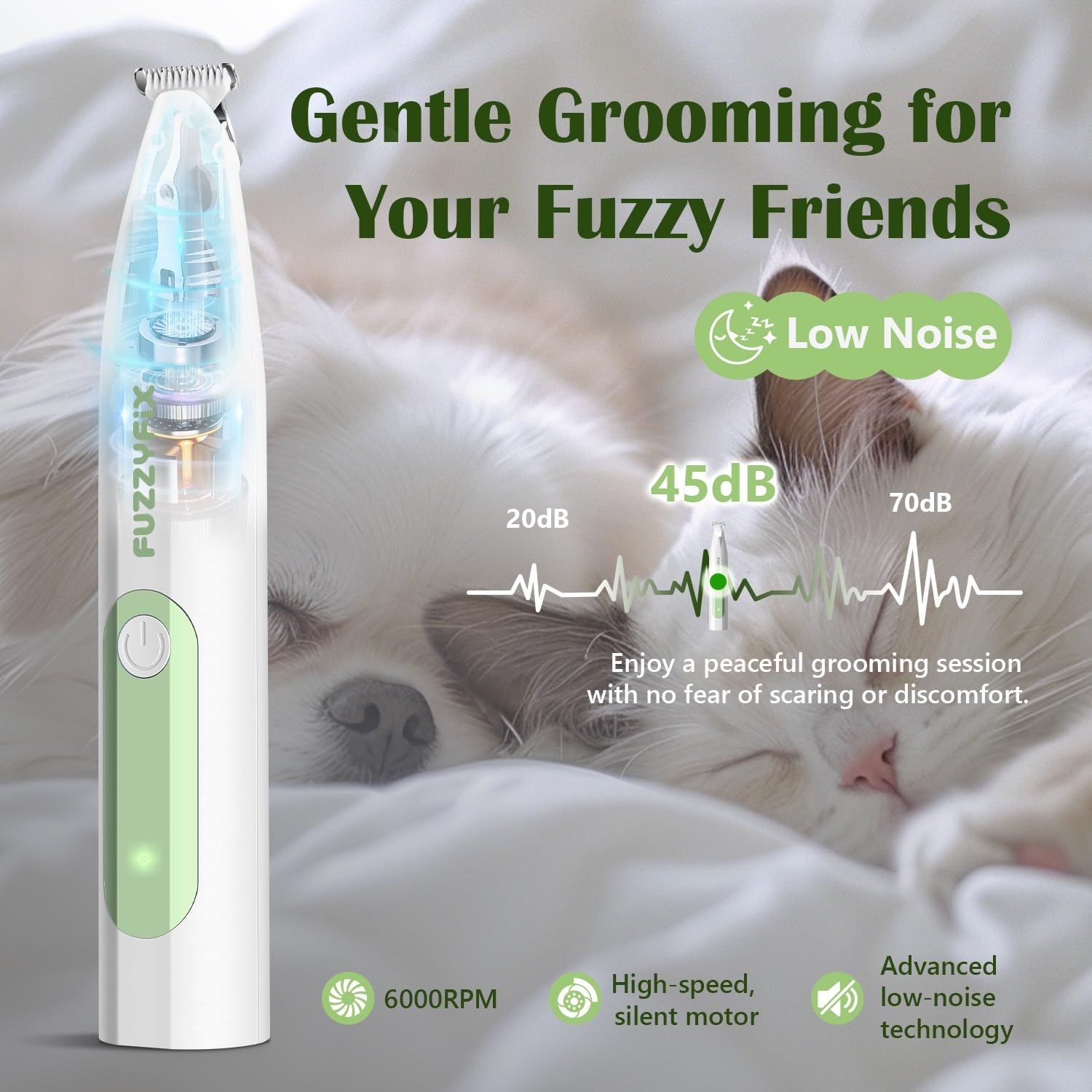Fuzzyfix Dog Paw Trimmer With Led Light, Low Noise Hair Trimmer For Dogs Type-C Rechargeable Grooming Kit Dog Grooming Clippers