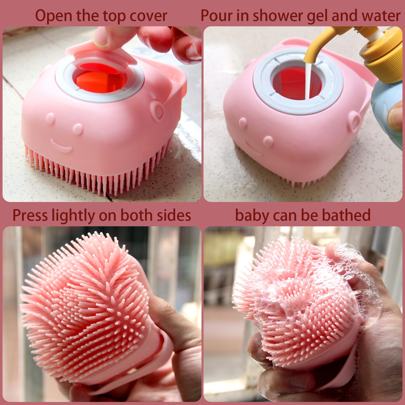 Woleigiao Pet Bath Brush Dog Bath Brush Shampoo Dispenser Soft Silicone Dog Bathing Brush Dog Shampoo Brush Scrubbers For Cats A