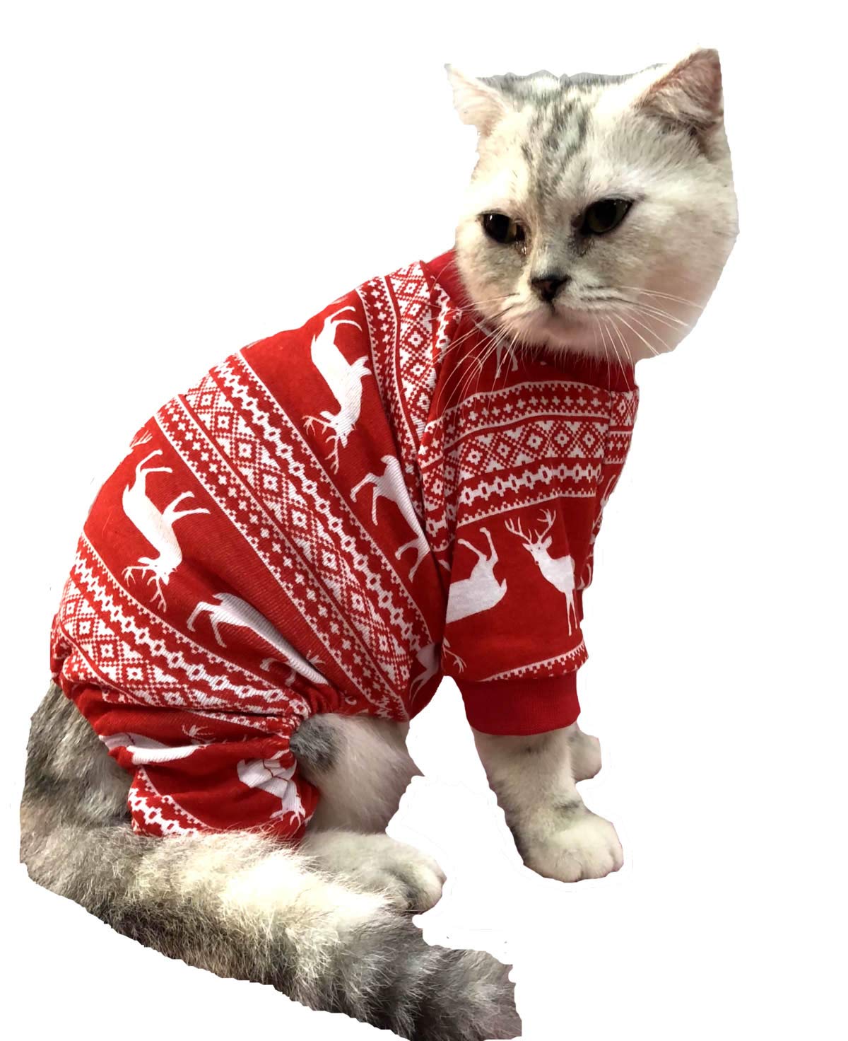 Reindeer Pet Clothes Christmas Dog Pajamas Shirts Jumpshit,Back Length 12' Small Red