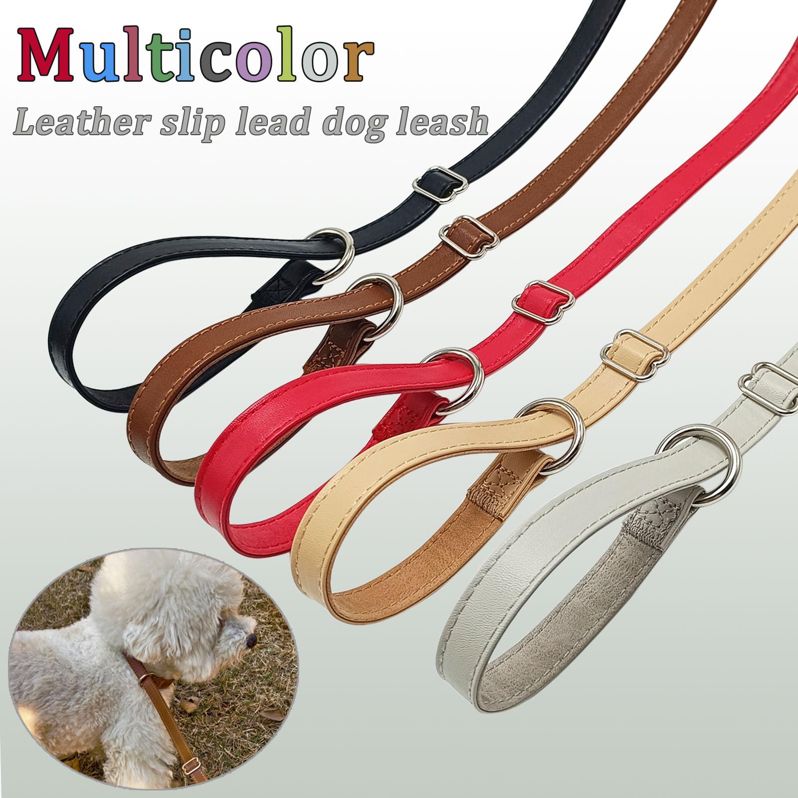 Wyuze Leather Dog Leash Slip Style, 6 Ft 5/8'' Wide Soft Leather Slip Lead And Collar, No-Pull Training Leash For Small Medium D