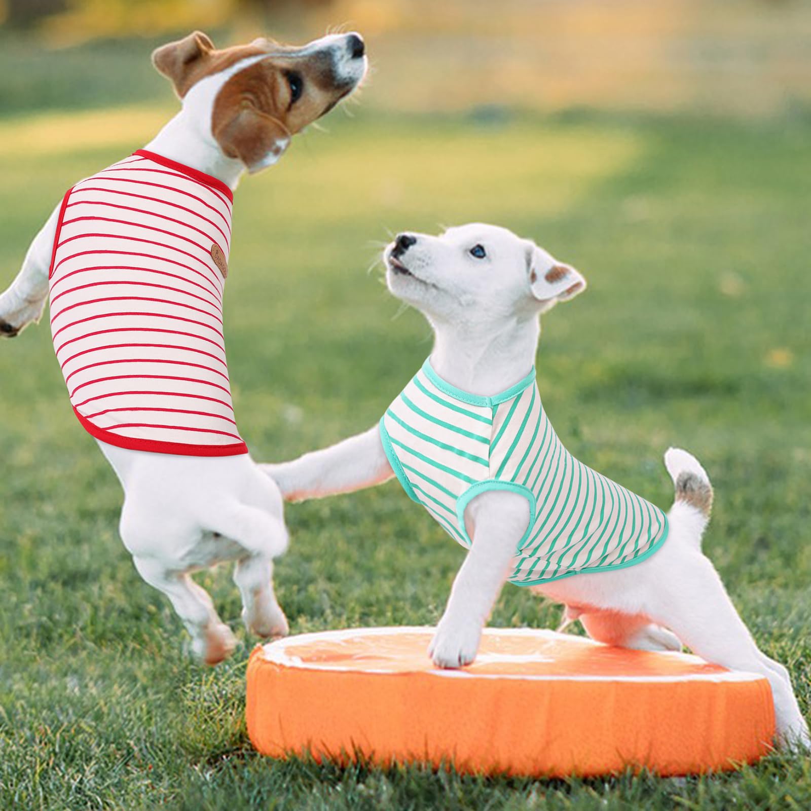 Preferhouse Dog Shirts For Medium Dogs 2 Pack, M Dog Sleeveless Striped Vests Dog Pullover T-Shirts Lightweight Puppy Kitten Tan