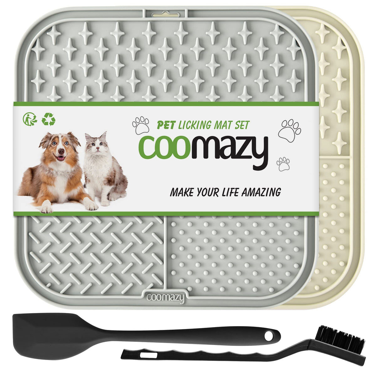 Coomazy Lick Mat For Dog And Cat, Slow Feeder & Non-Slip Design, Boredom And Anxiety Reducer, Suitable For Food, Treats, Yogurt, Peanut Butter And Liver Paste, Bpa-Free, Non-Toxic, 2-Packs