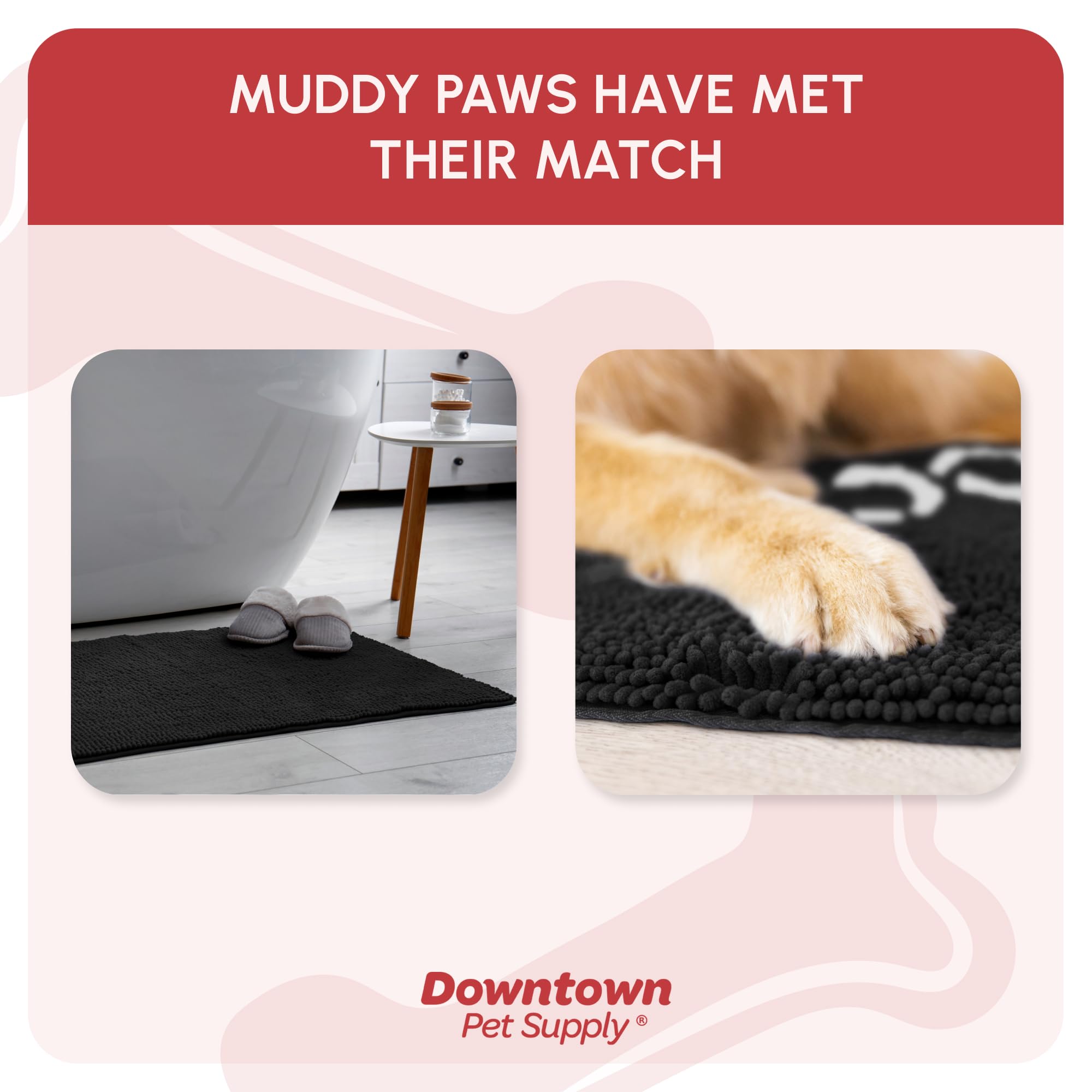 My Doggy Place Microfiber Dog Mat for Muddy Paws, 36 x 26 Black with Paw Print - Absorbent and Quick-Drying Dog Paw Cleaning Mat