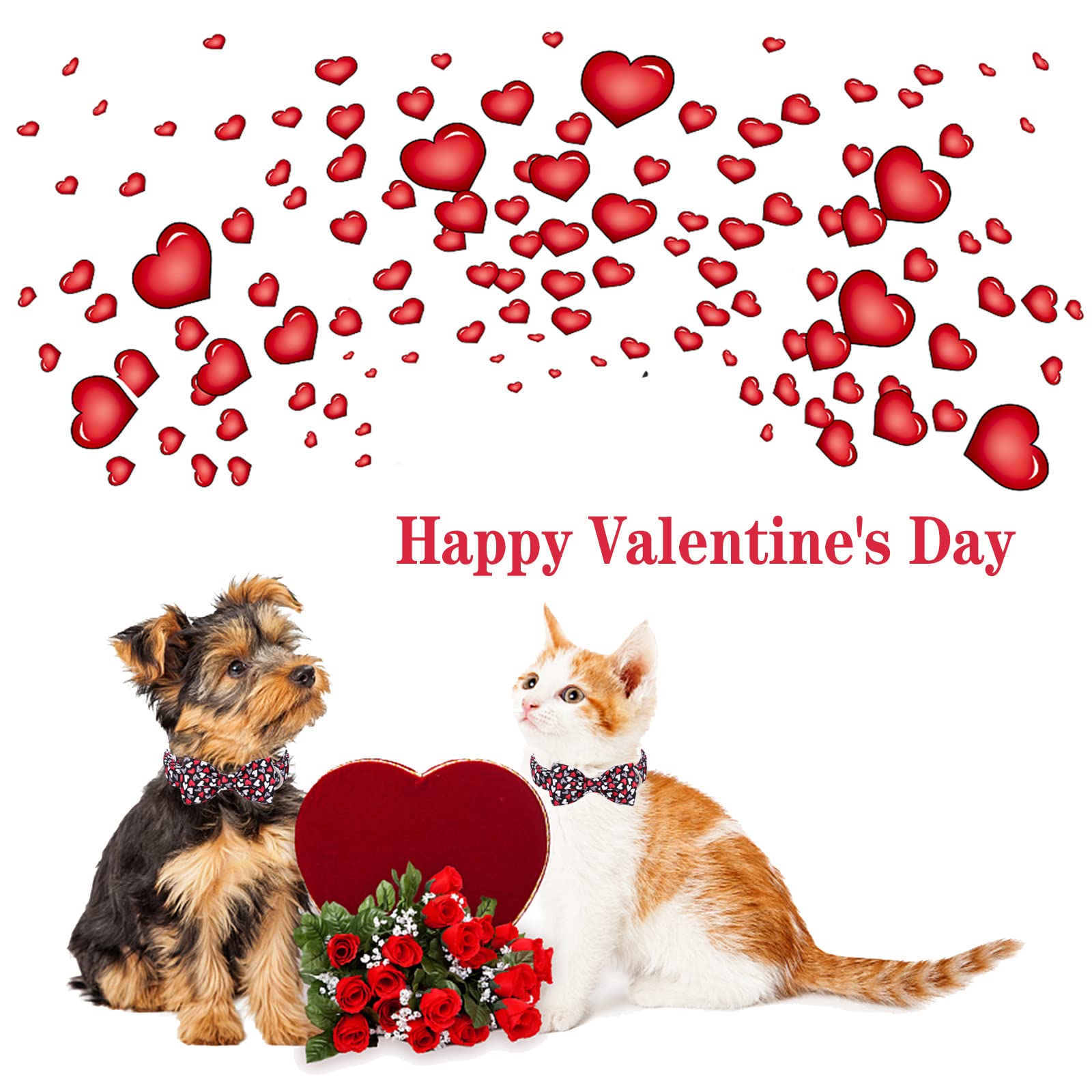 Unique Style Paws Valentine'S Day Dog Collar With Bow Tie Black & Red Heart Puppy Collar Best Gothic Style Gift For Small Medium