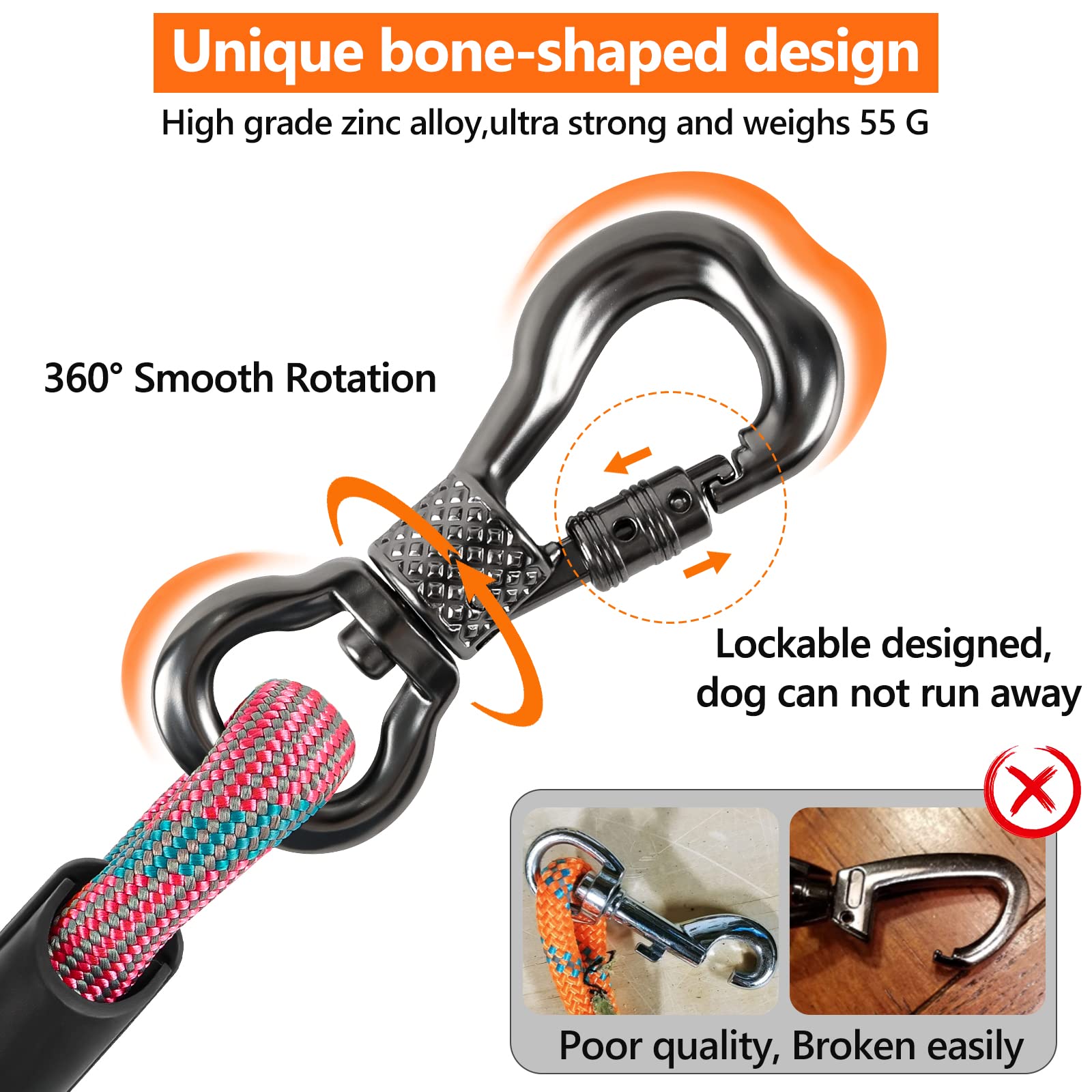 Ntr Long Leash, 15 Ftdog Check Cord With Swivel Lockable Hook And Comfortable Padded Handle For Dog Leash For Small Medium And Large Dogs Walking Training Hiking Camping Playing