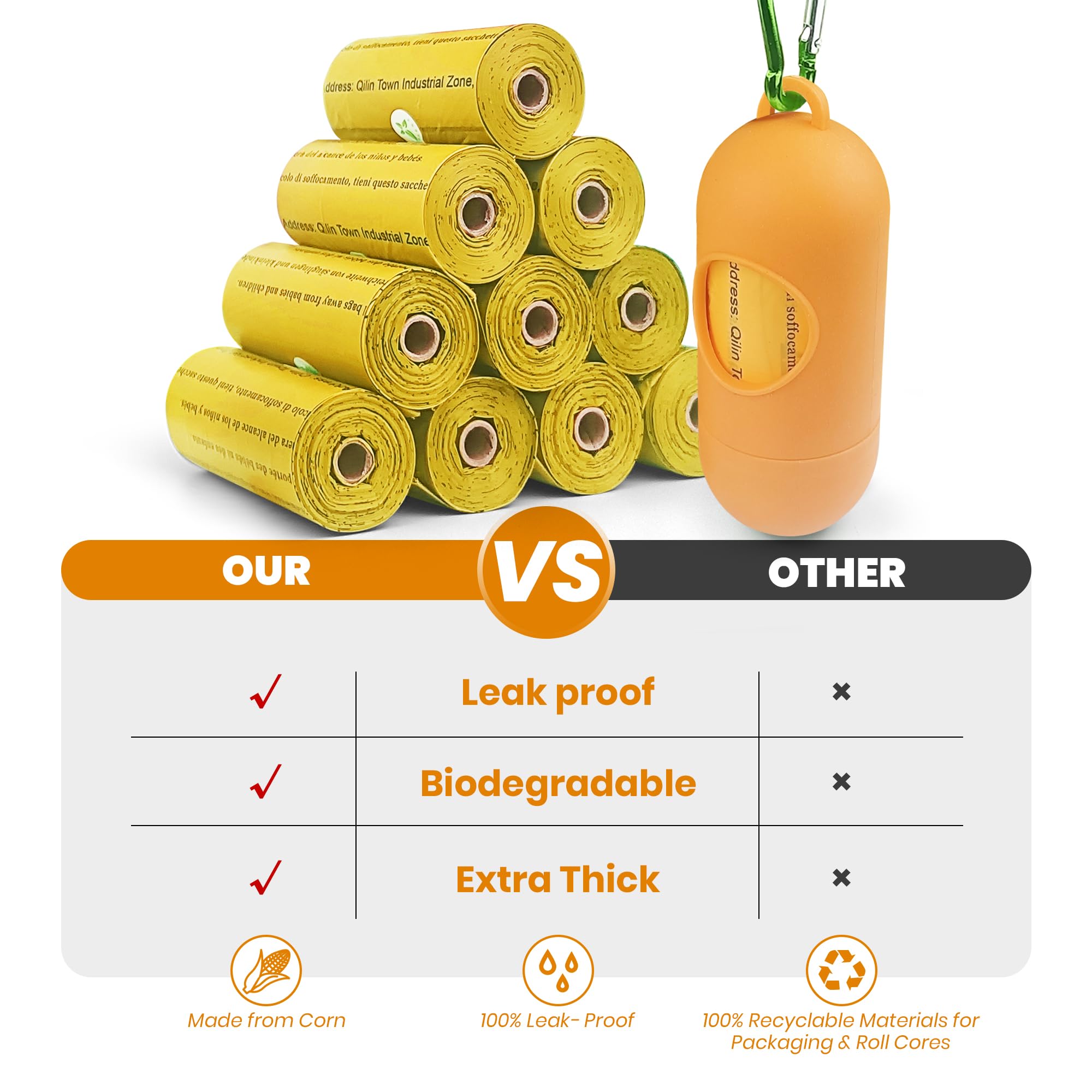 Poop Bags for Dogs-1050 Counts, 70 Rolls With a Free Dispensers, Biodegradable Poop Bags Made of Cornstarch, Size: 9x13 Inch, Ex