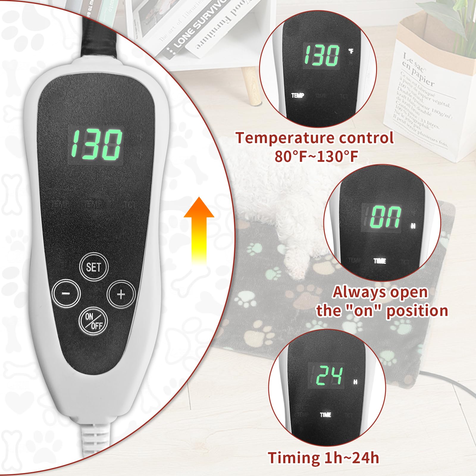 Golopet Cat Heating Pad - 18X18 Inch Waterproof Heated Cat Bed With Smart Thermostat Switch And Plush Fabric Cover