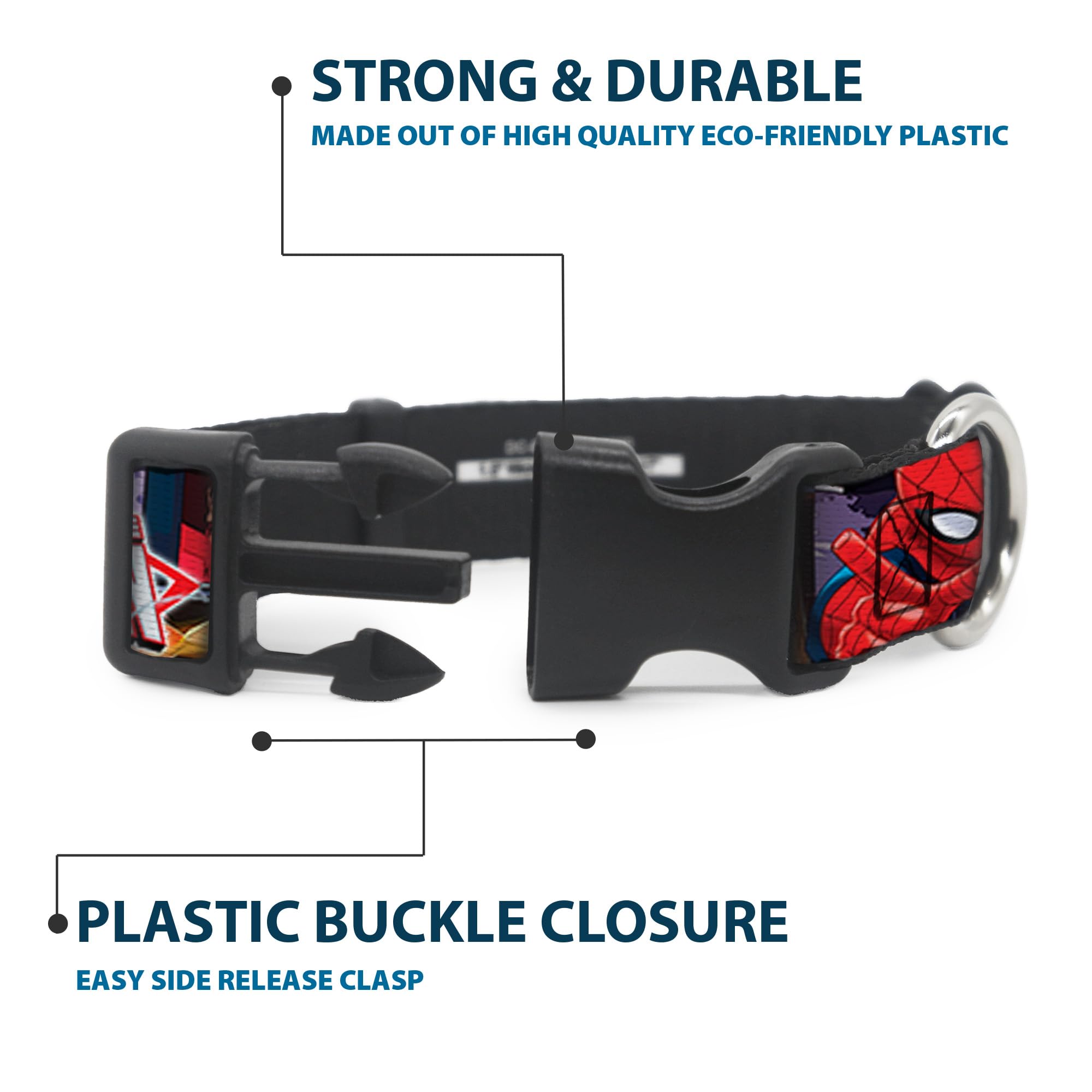 Dog Collar Plastic Clip The Ultimate Spider Man Swinging City Poses 16 to 23 Inches 1.5 Inch Wide
