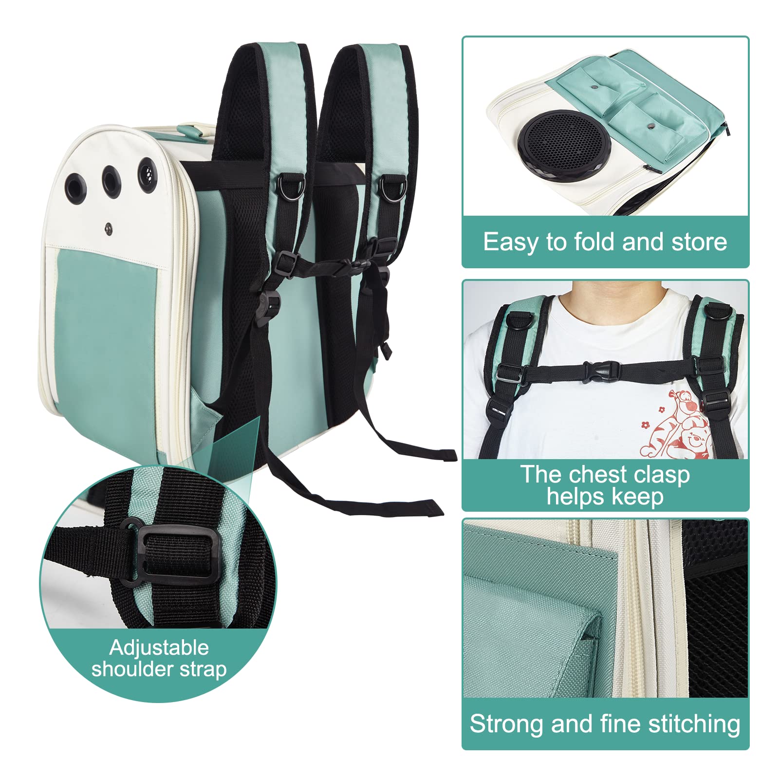 Top Tasta Cat Backpack Carrier, Airline Approved, Ventilated Design, Breathable Mesh For Small Cats And Dogs For Hiking And Camping, Carry Up To 25 Pounds (Light Blue)